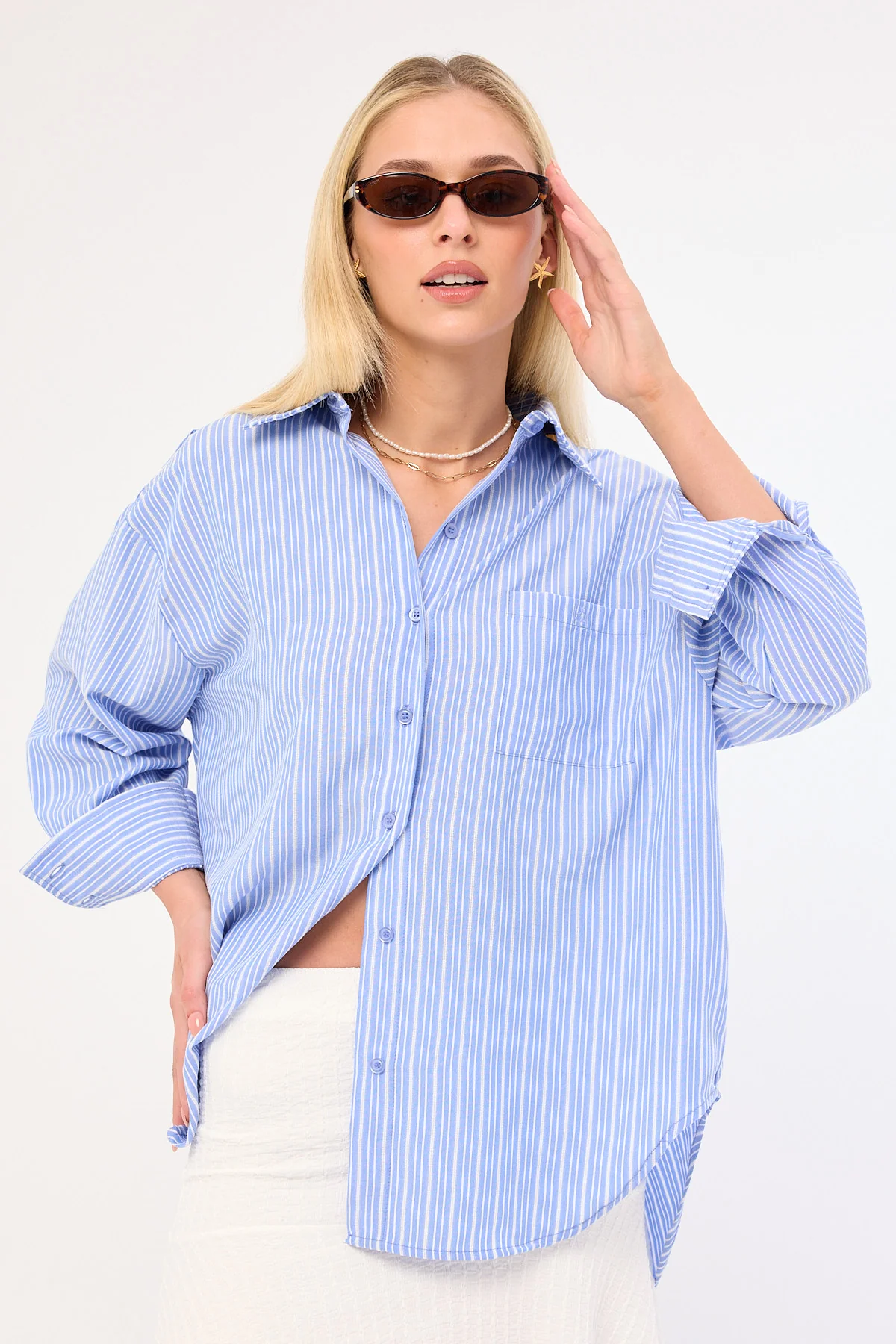 Perfect Stranger Hanna Striped Oversized Shirt Blue Stripe - Image 3