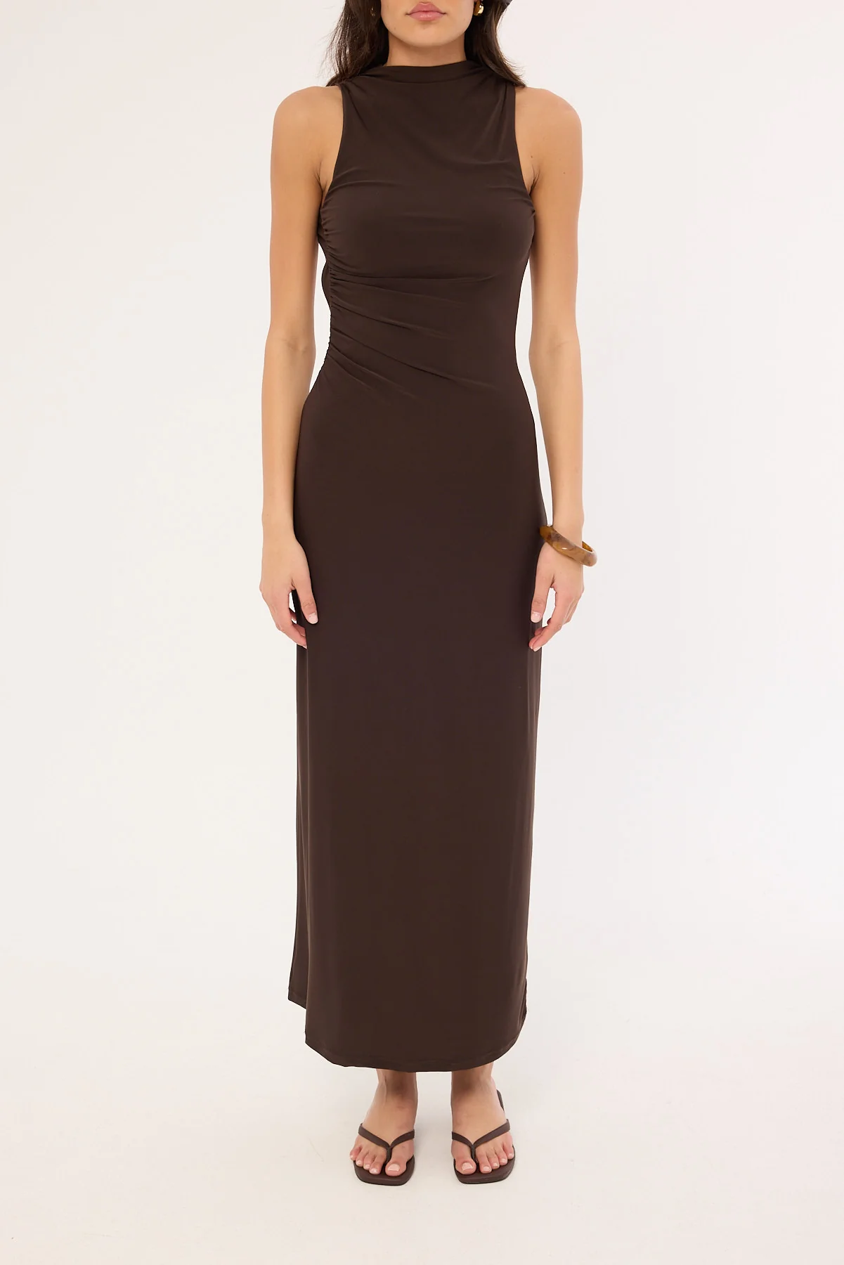 Perfect Stranger Havana High Neck Open Back Maxi Dress Brown - Image 8