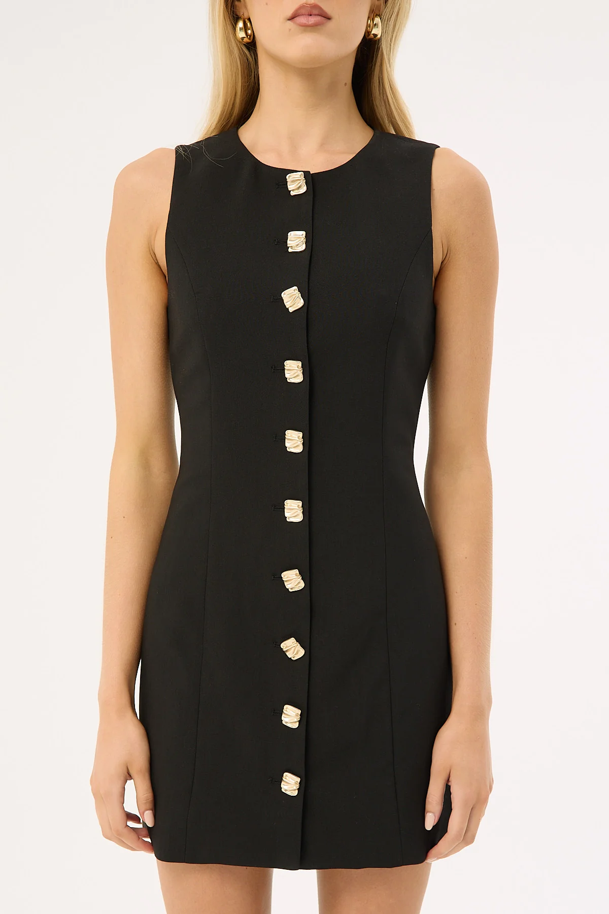 Perfect Stranger High Neck Button Suiting Mini Dress Black - Image 7