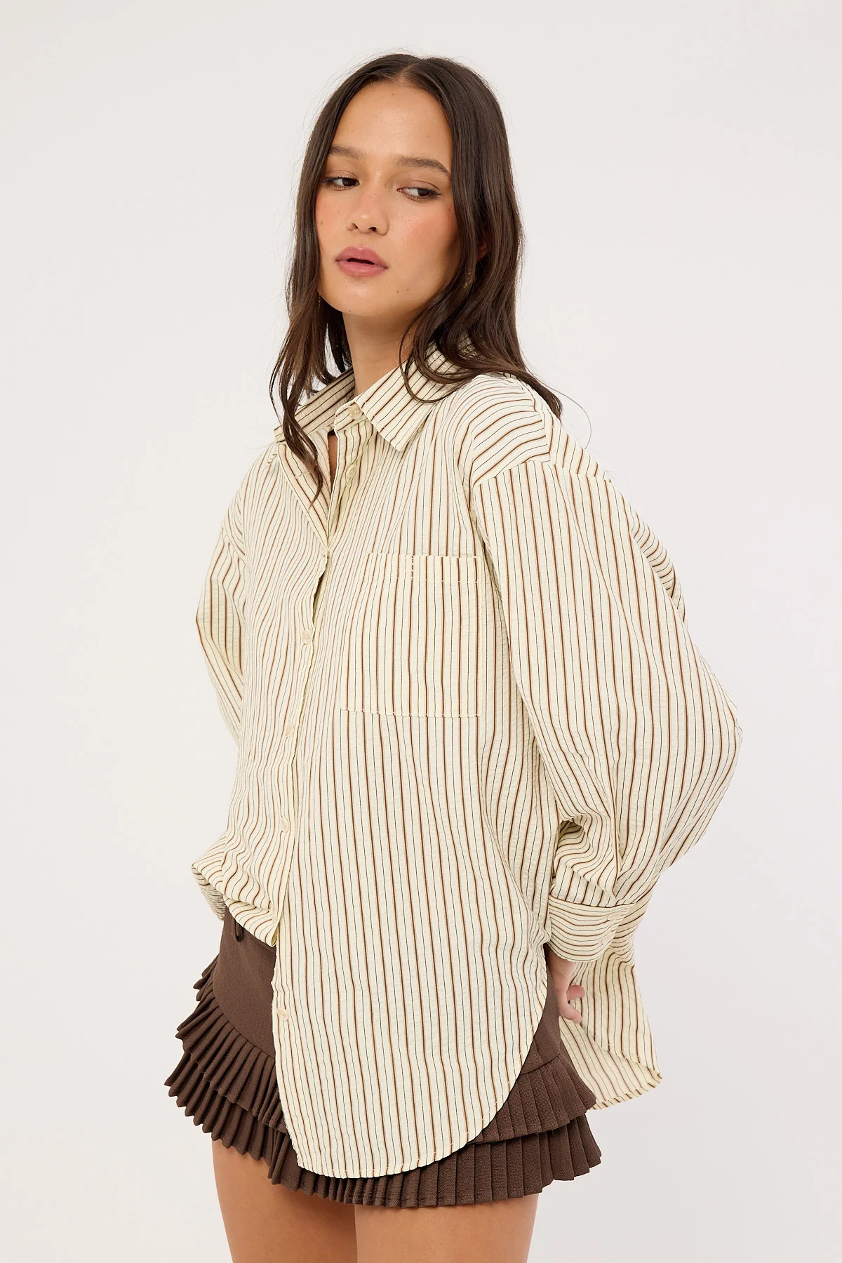 Perfect Stranger Hollis Oversized Shirt Cream Stripe - Image 4
