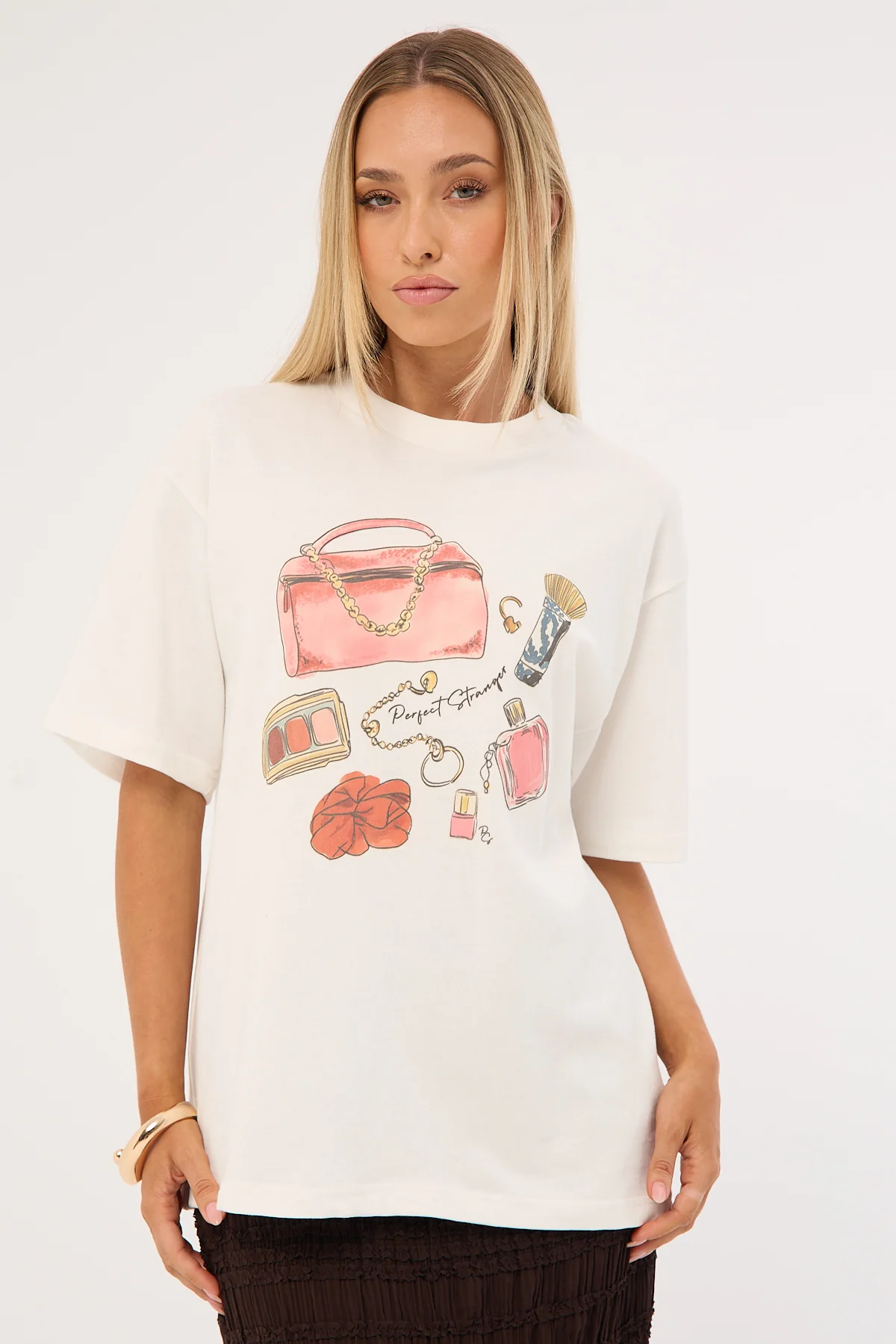 Perfect Stranger In My Bag Oversized T-Shirt White - Image 3