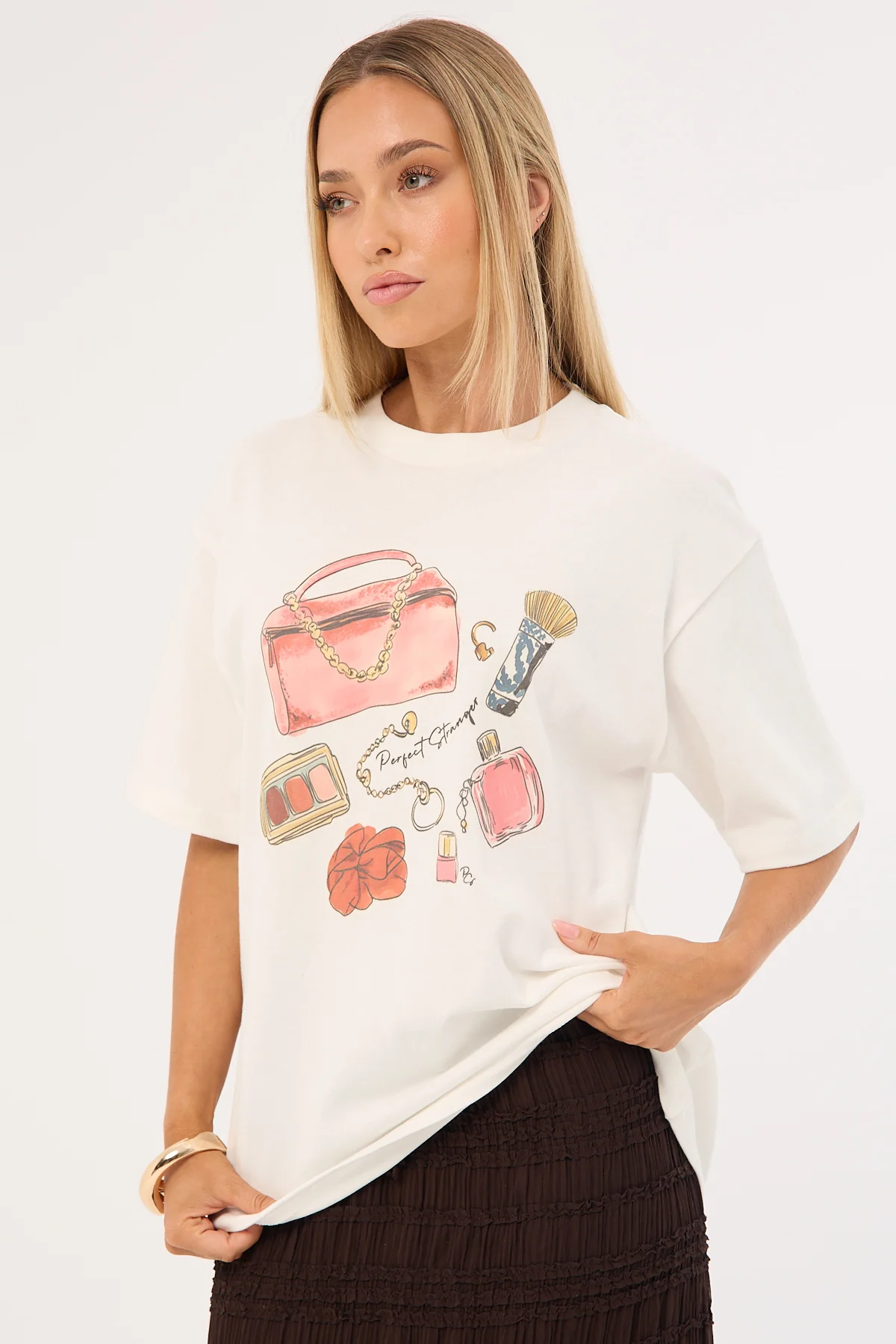 Perfect Stranger In My Bag Oversized T-Shirt White - Image 4