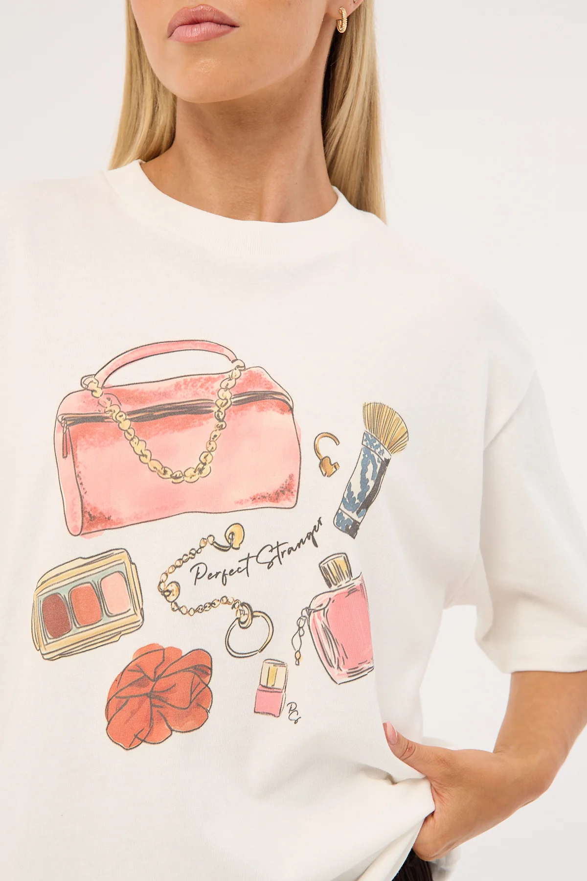 Perfect Stranger In My Bag Oversized T-Shirt White - Image 6