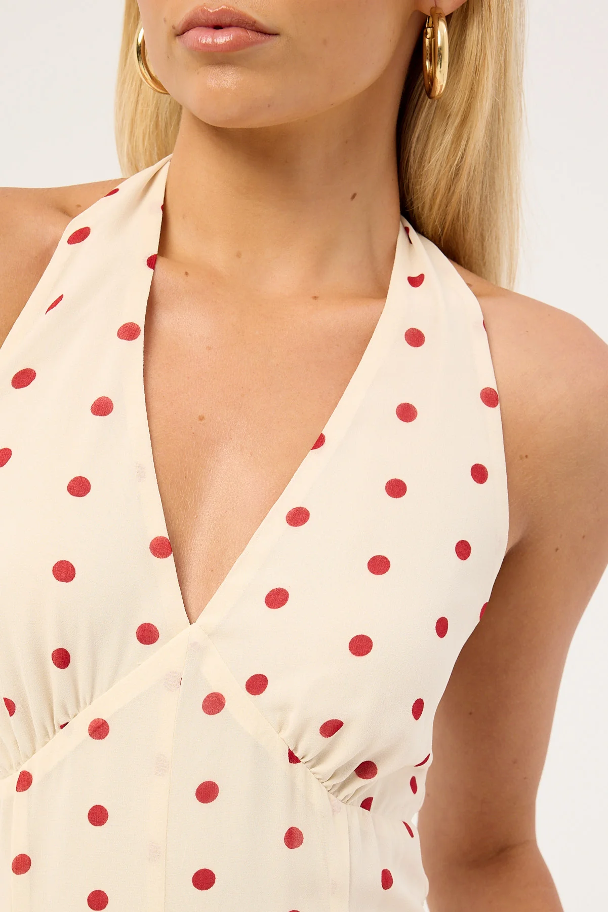 Perfect Stranger Ivana Halter Chiffon Maxi Dress Cream/Red Polka Dot - Image 6
