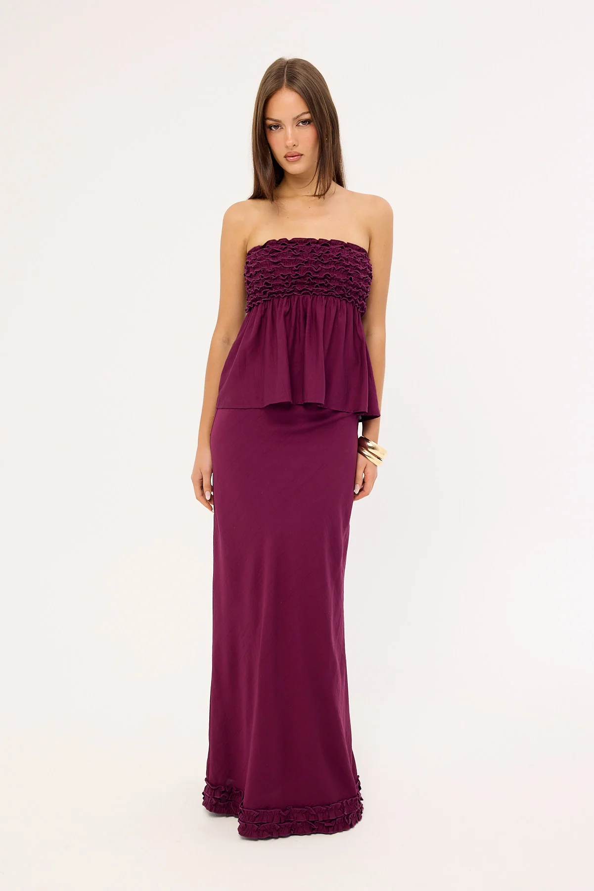 Perfect Stranger Jada Frill Strapless Top Plum - Image 2