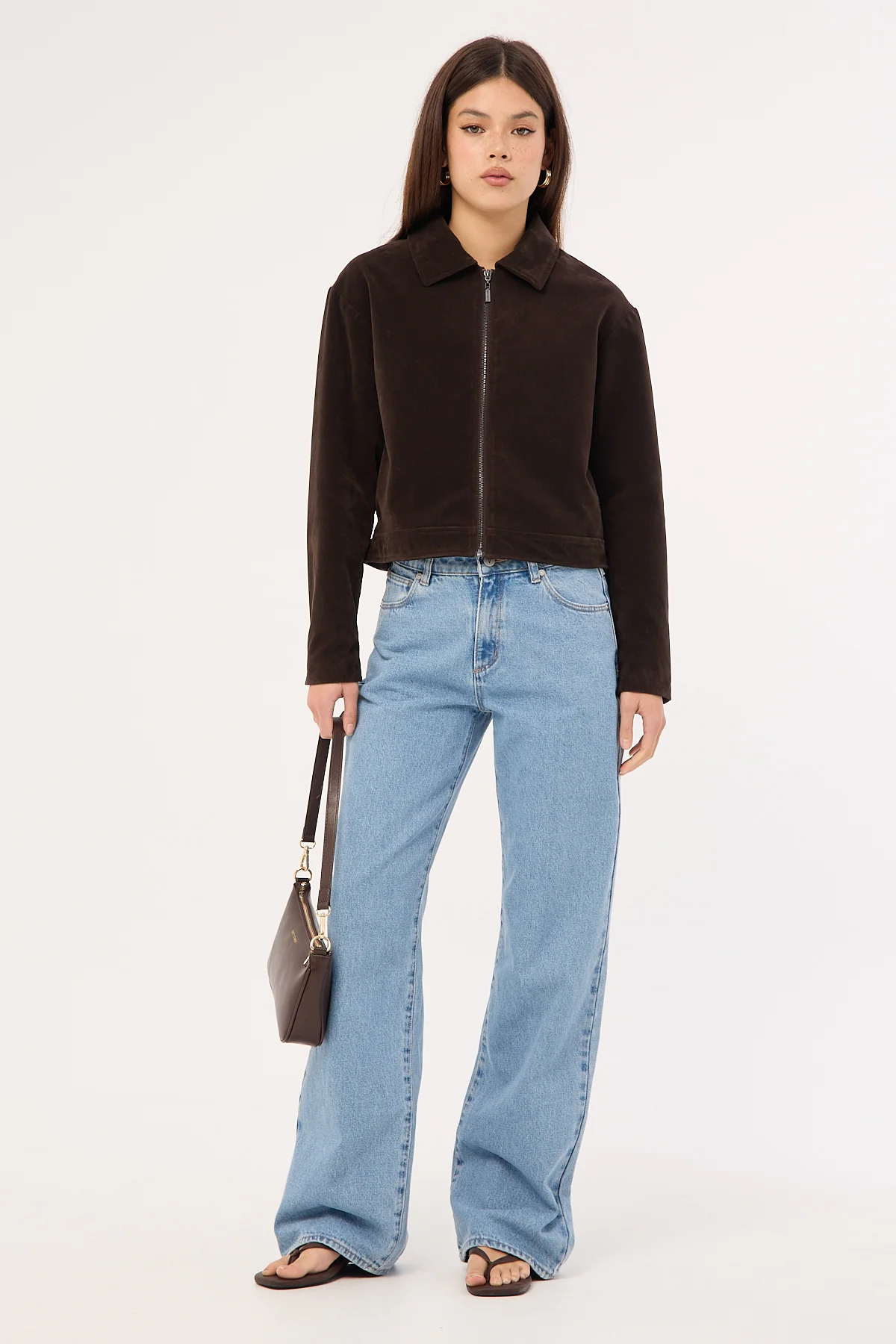 Perfect Stranger Kandice PU Suede Zip Up Jacket Brown - Image 2