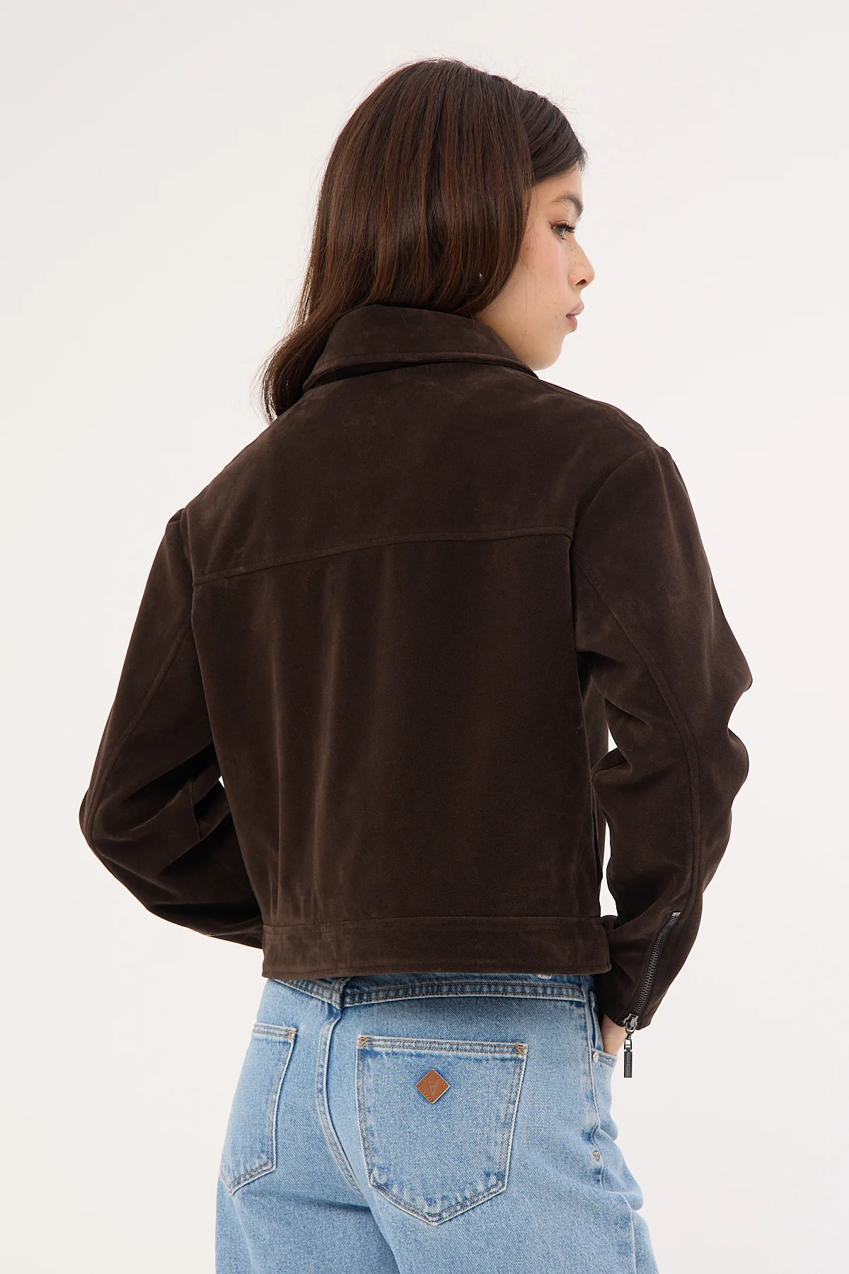 Perfect Stranger Kandice PU Suede Zip Up Jacket Brown - Image 5