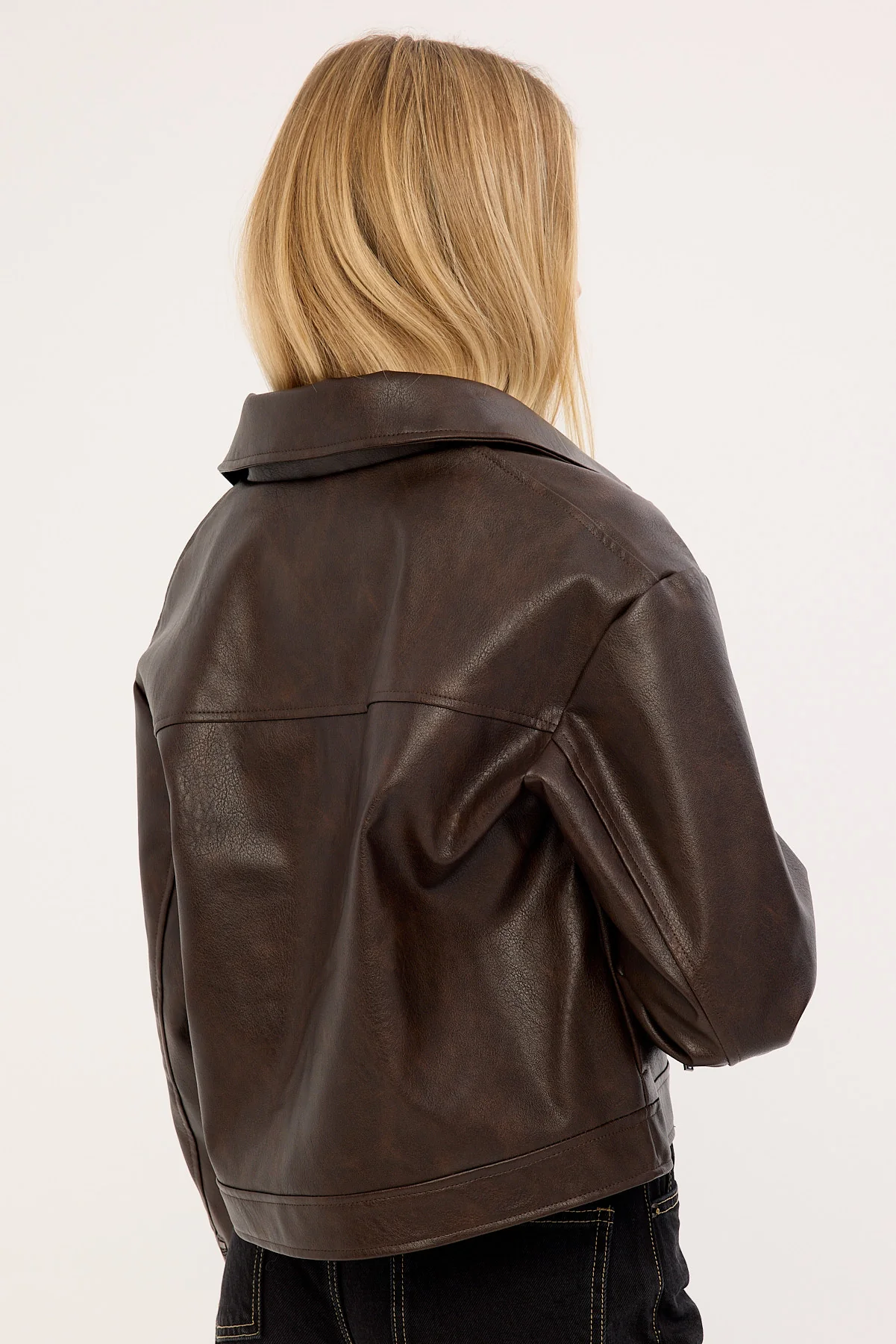 Perfect Stranger Kandice Pu Zip Up Jacket Dark Brown - Image 7