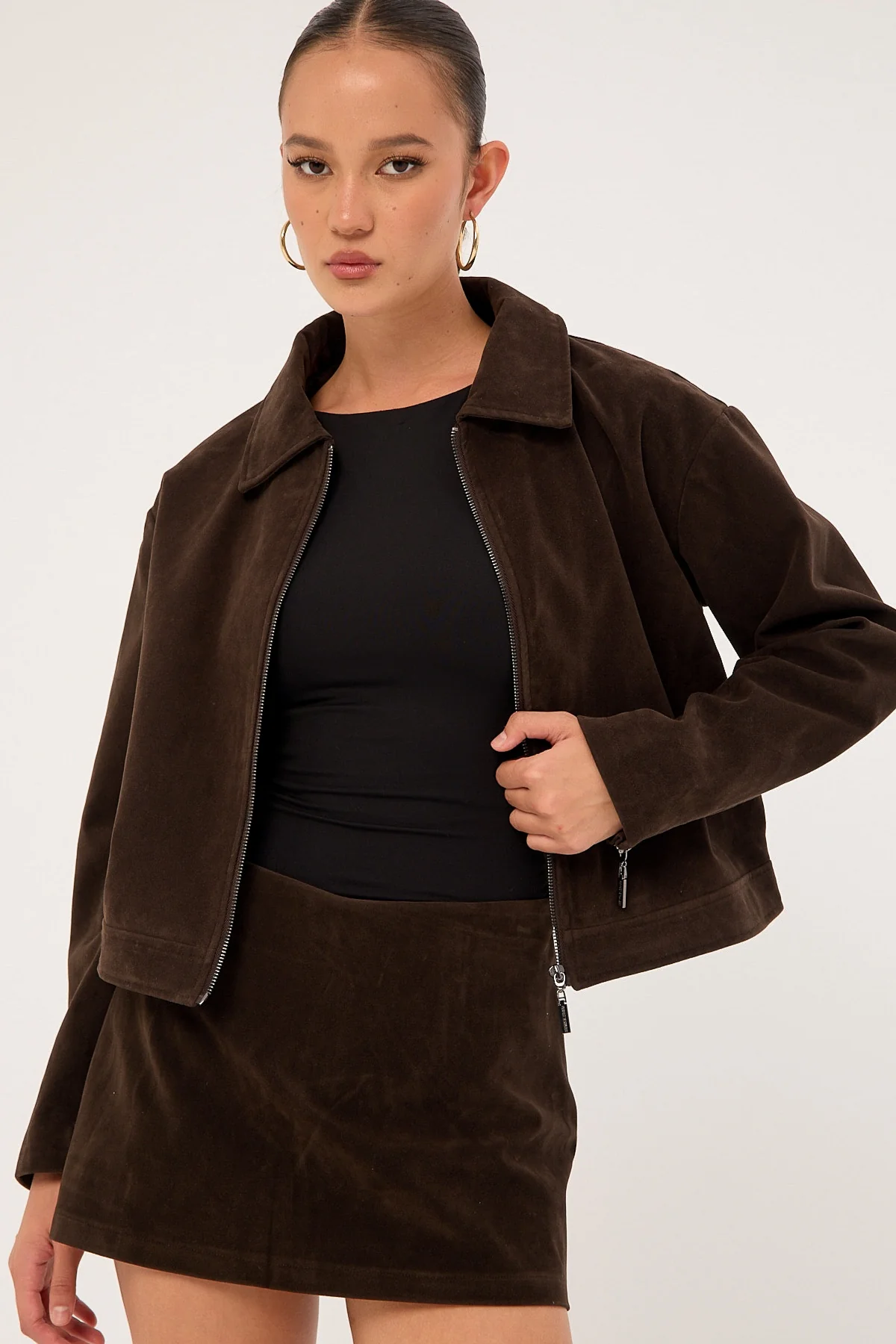 Perfect Stranger Kandice Suede Skort Brown - Image 4