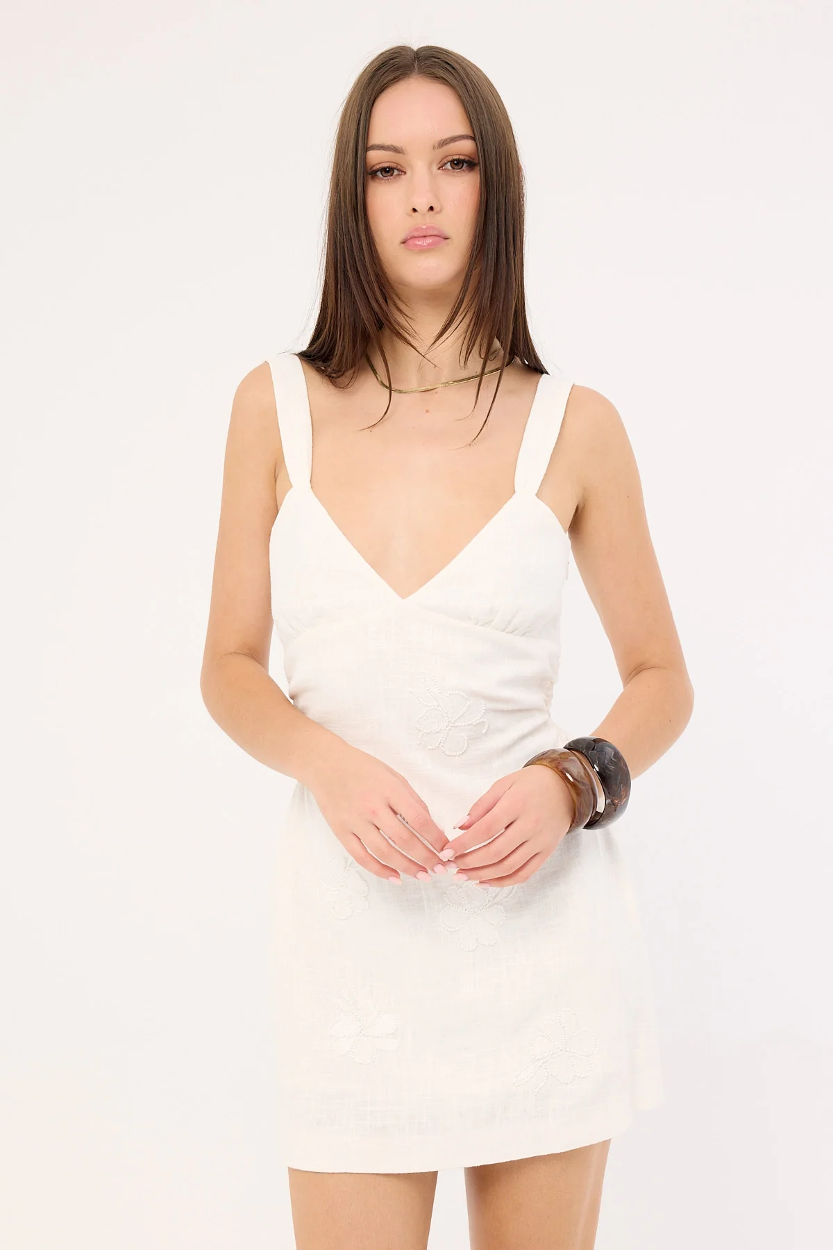 Perfect Stranger Kora Beaded Linen Mini Dress White - Image 3