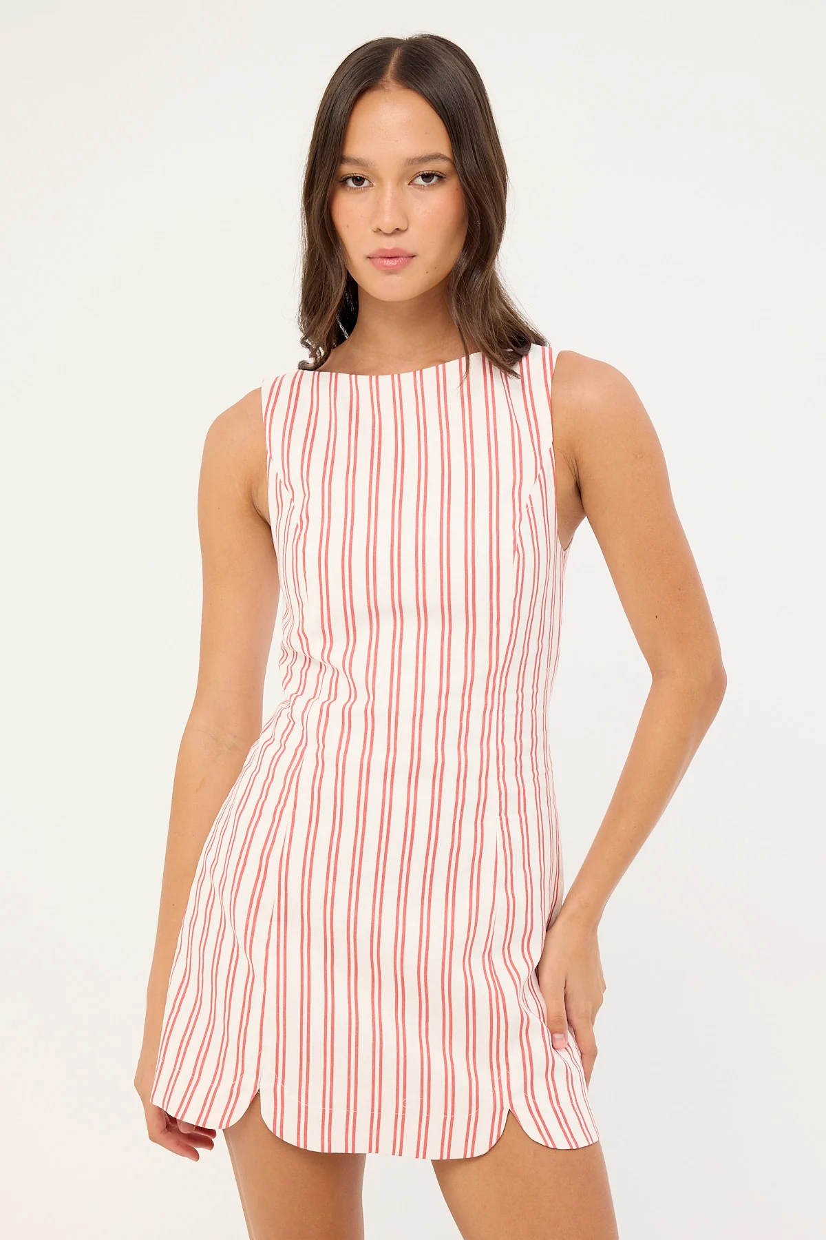 Perfect Stranger Leah Linen Mini Dress Red Stripe - Image 2