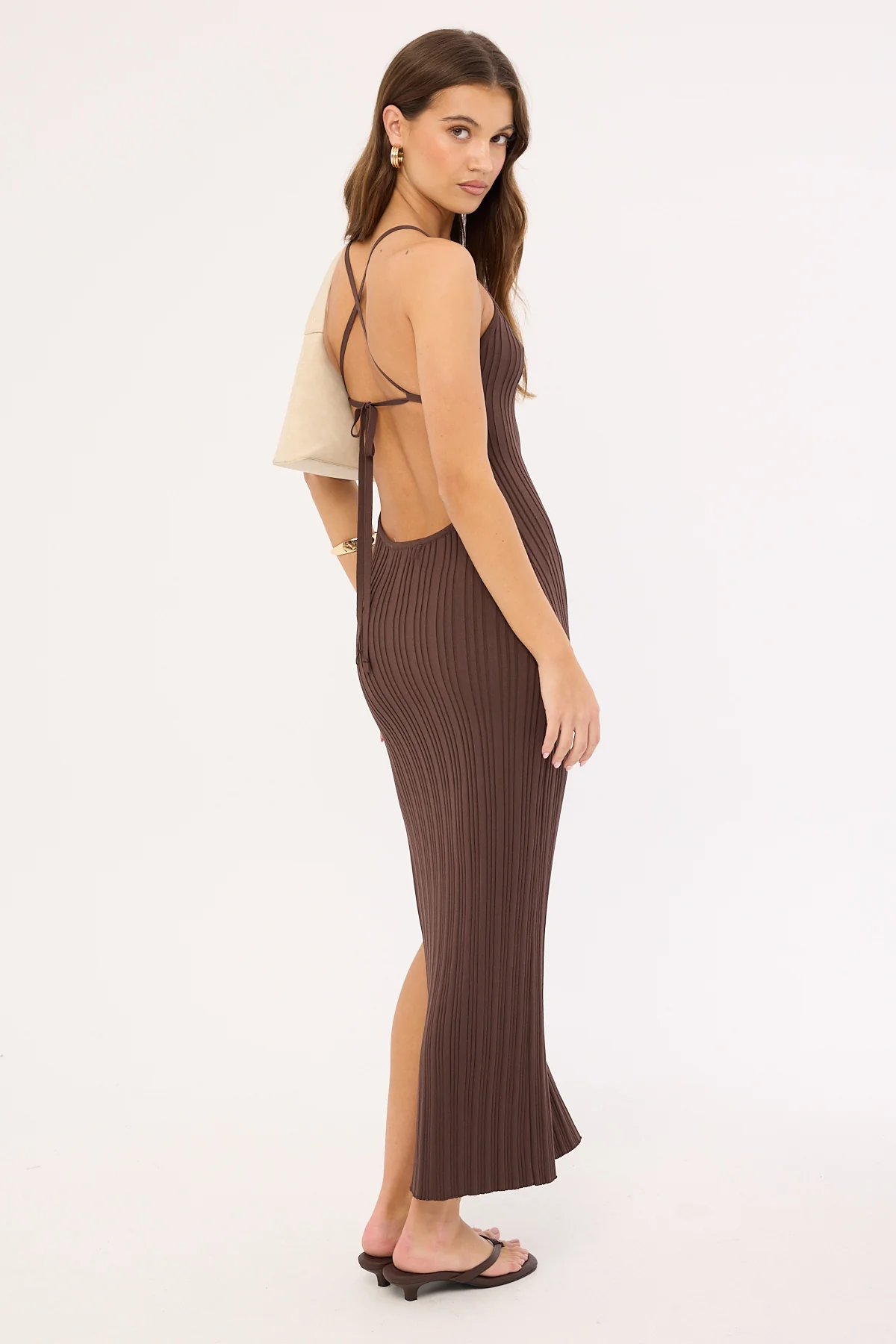 Perfect Stranger Lennon Knit Midi Dress Brown - Image 4