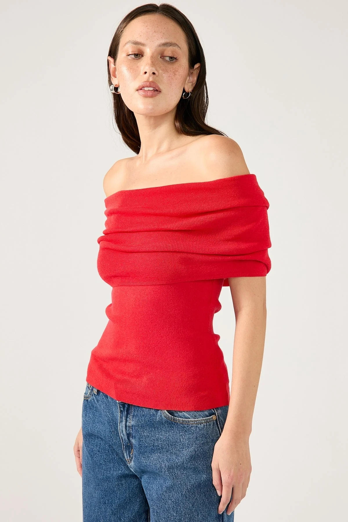 Perfect Stranger Lily Off Shoulder Knit Top Red - Image 3