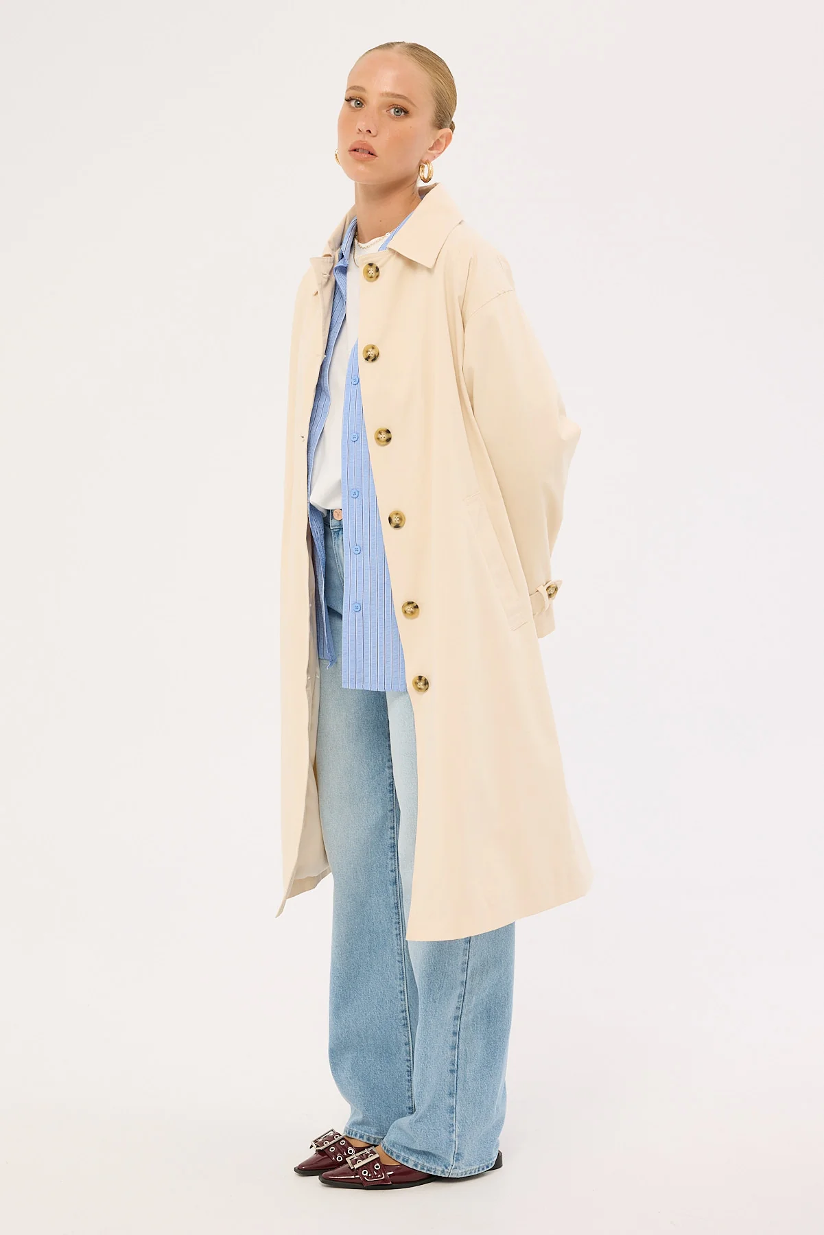 Perfect Stranger London Collar Trench Coat Stone - Image 2