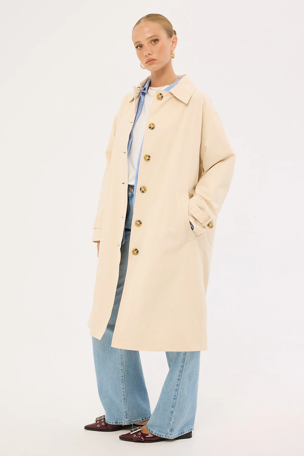 Perfect Stranger London Collar Trench Coat Stone - Image 3