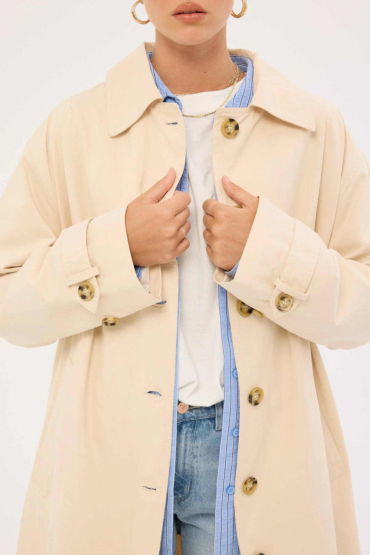 Perfect Stranger London Collar Trench Coat Stone - Image 5