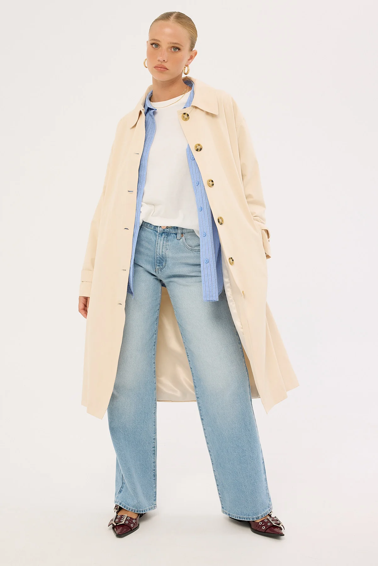 Perfect Stranger London Collar Trench Coat Stone - Image 7