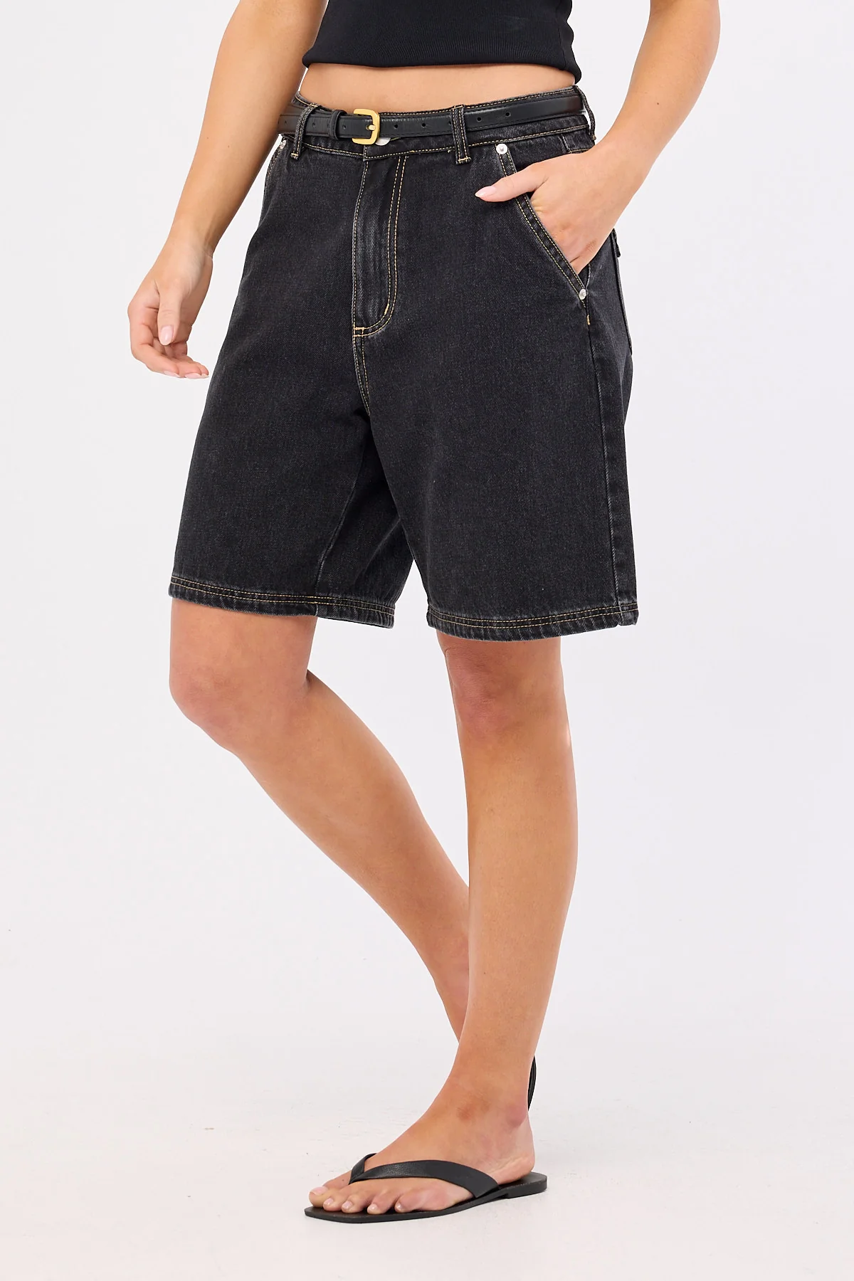 Perfect Stranger Longline Denim Short Washed Grey - Image 5