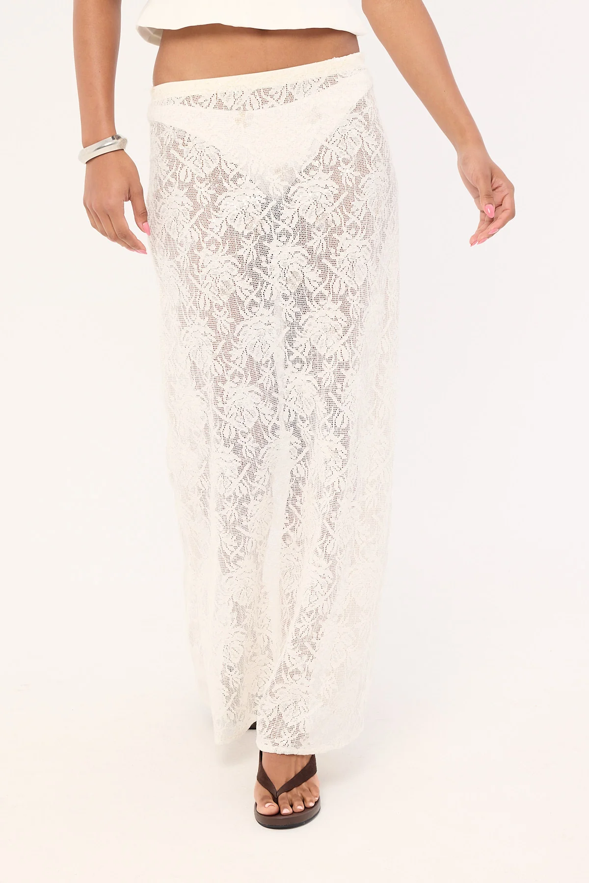 Perfect Stranger Lotta Lace Sequin Maxi Skirt White - Image 3