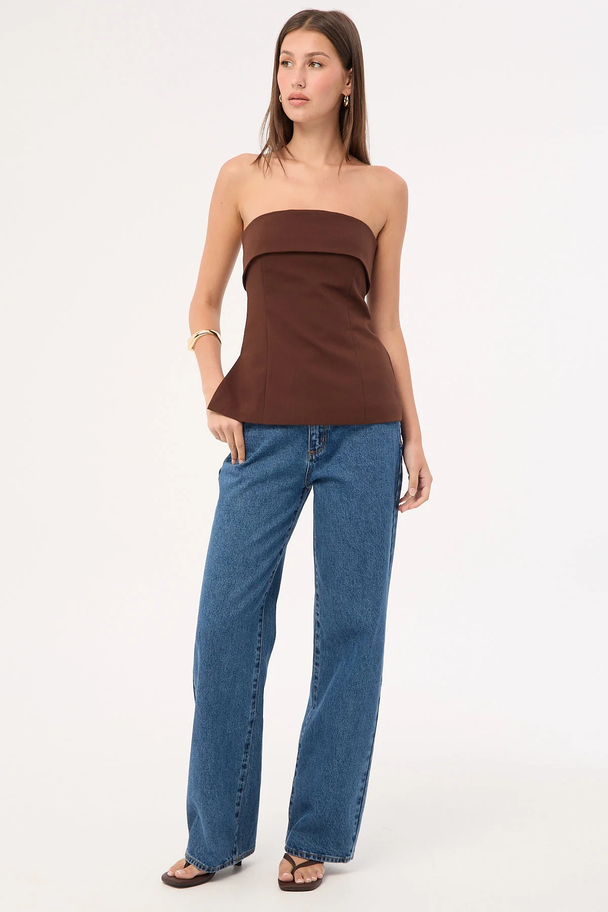 Perfect Stranger Luca Strapless Long Line Top Brown - Image 2