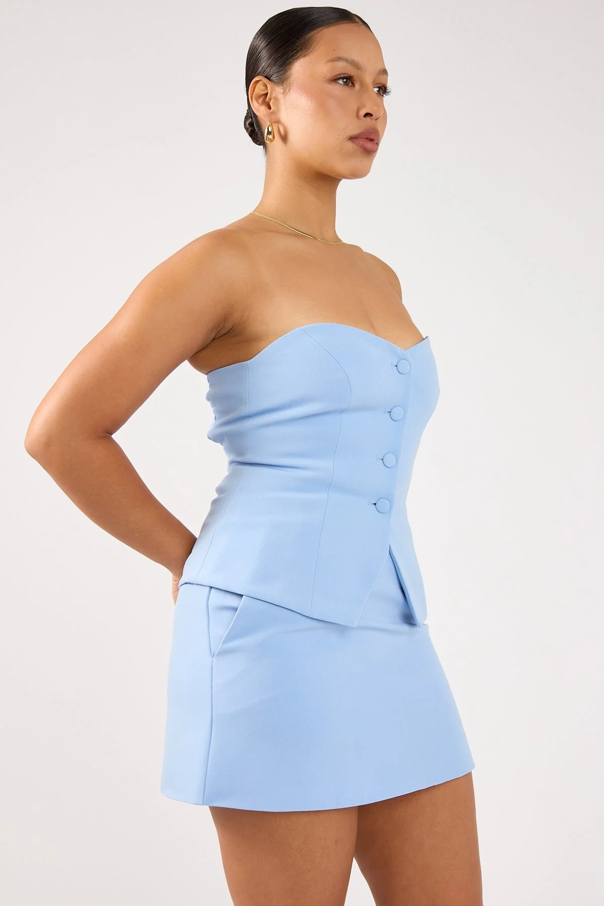 Perfect Stranger Luna Strapless Button Through Top Blue - Image 4