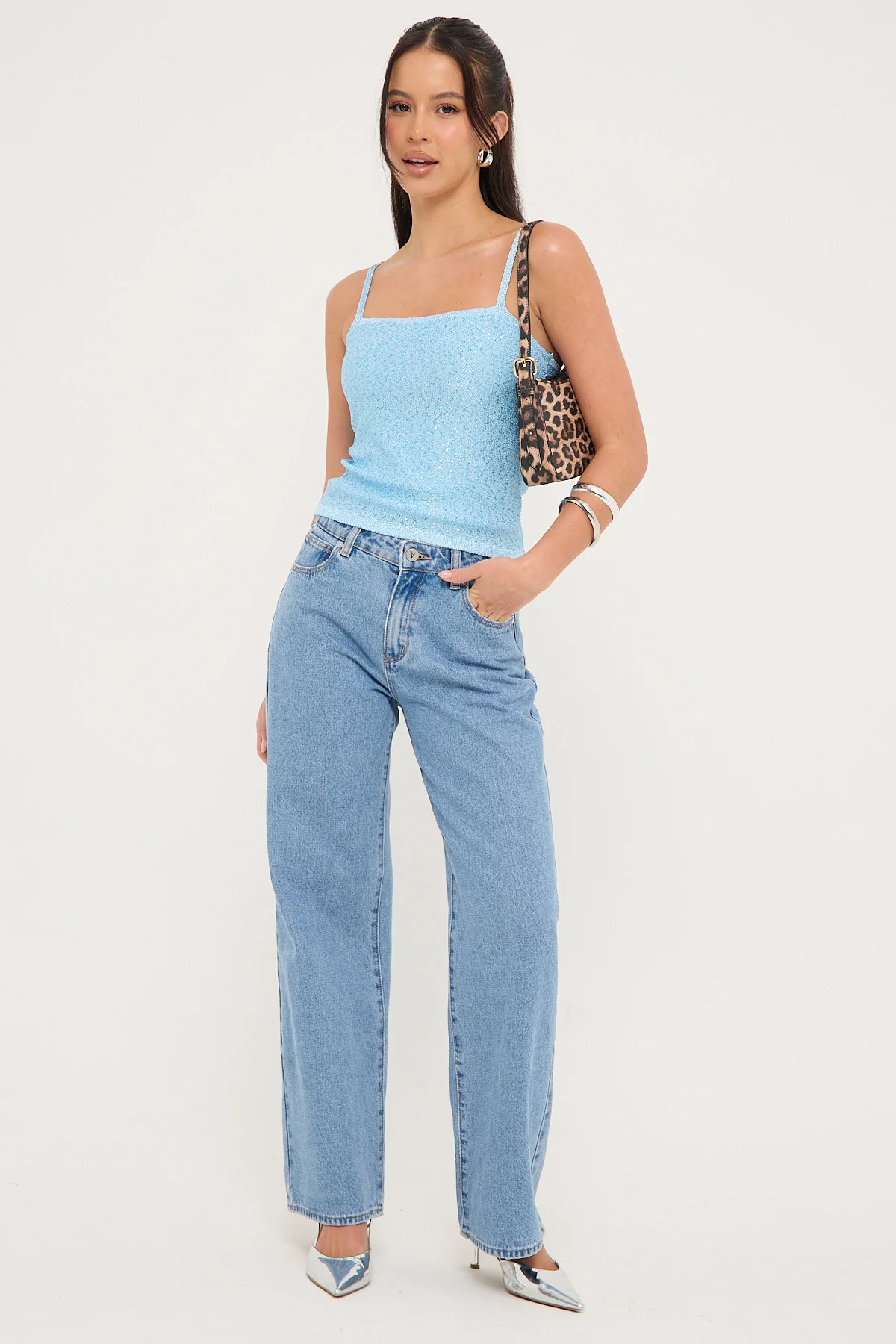 Perfect Stranger Luna Tide Sequin Knit Top Blue - Image 4