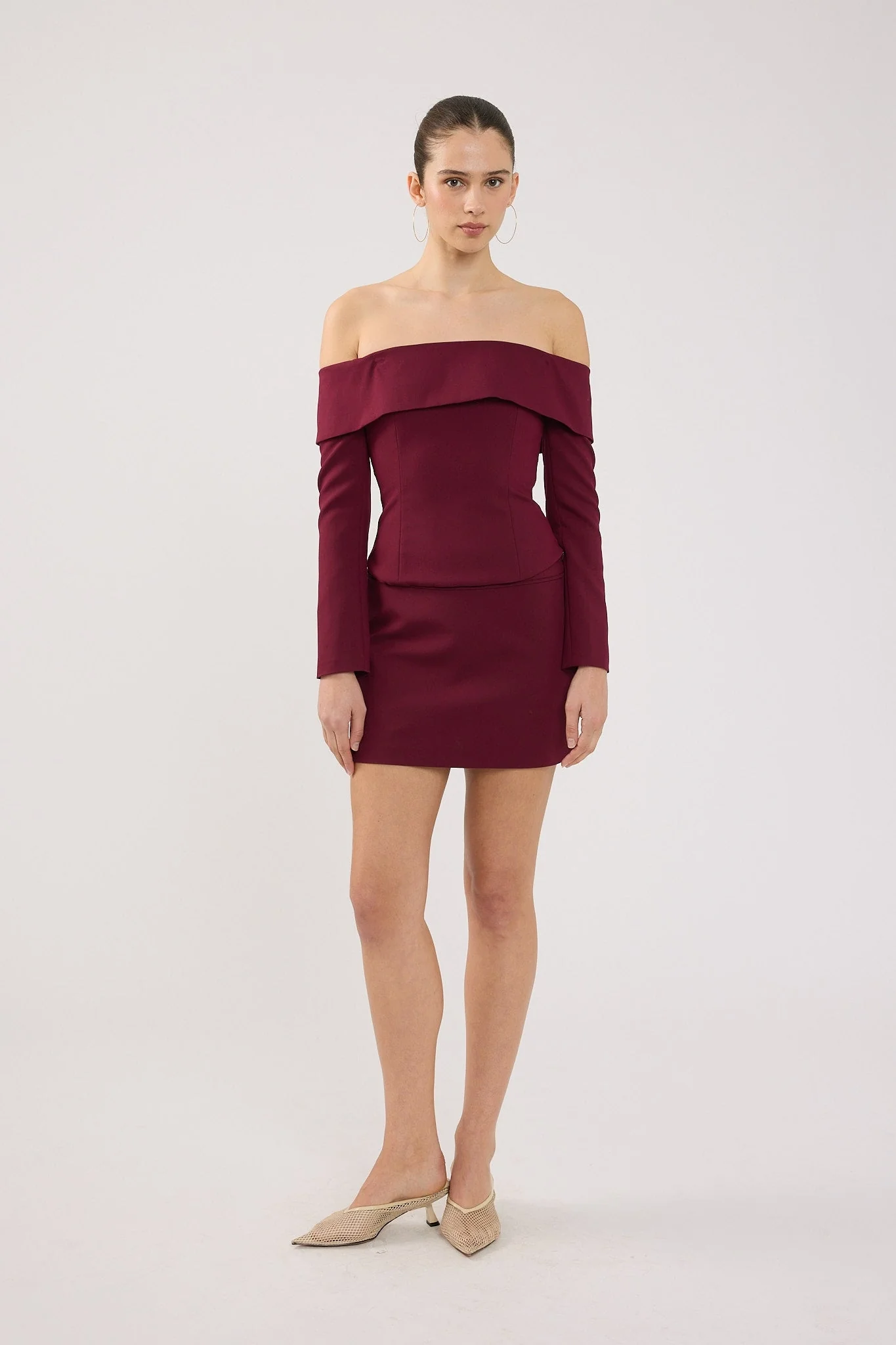 Perfect Stranger Lupa Off Shoulder Long Sleeve Top Burgundy - Image 2