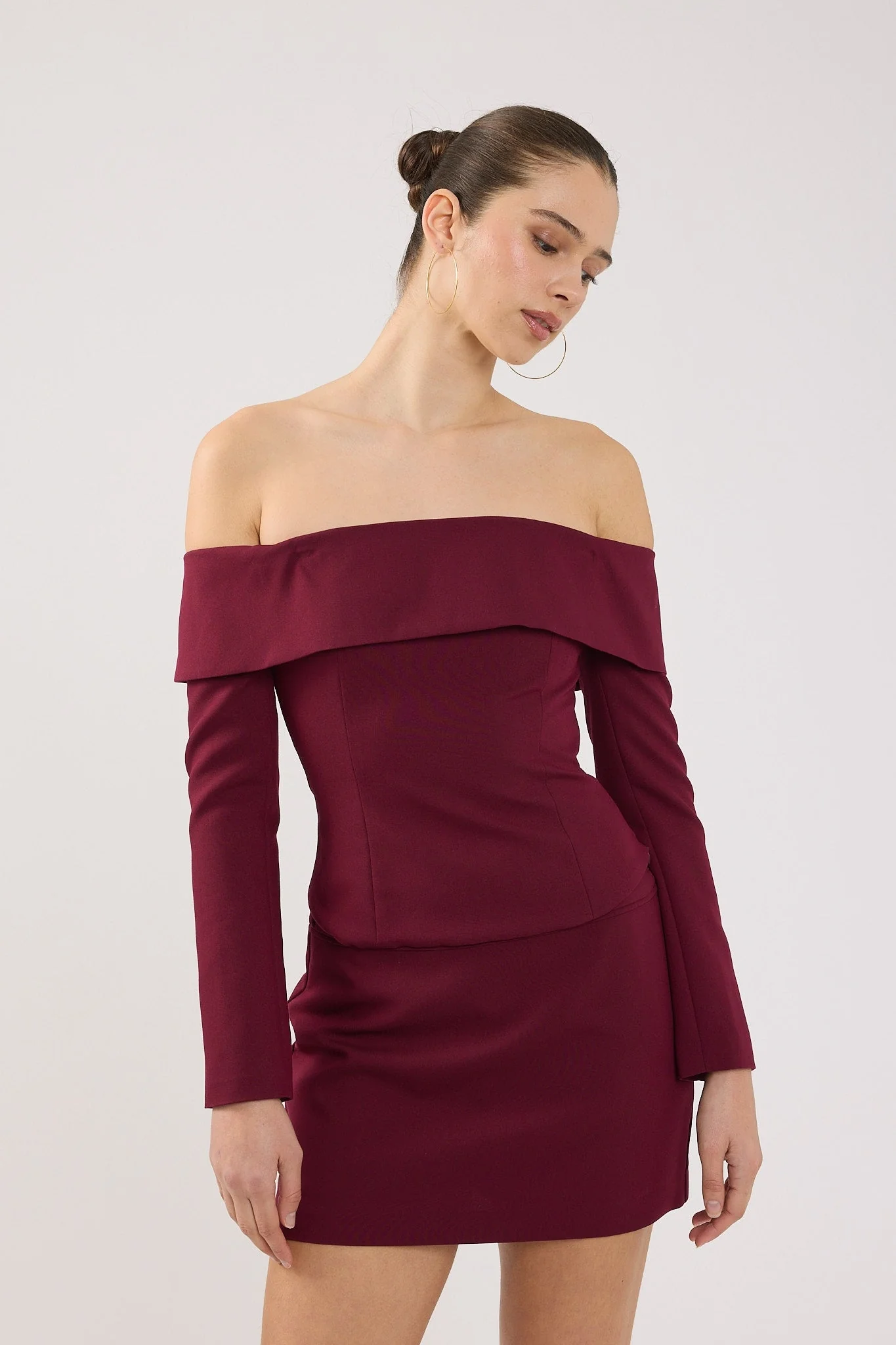 Perfect Stranger Lupa Off Shoulder Long Sleeve Top Burgundy - Image 3
