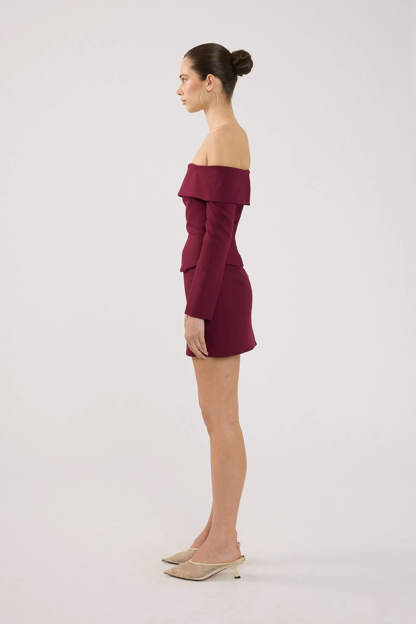 Perfect Stranger Lupa Off Shoulder Long Sleeve Top Burgundy - Image 4
