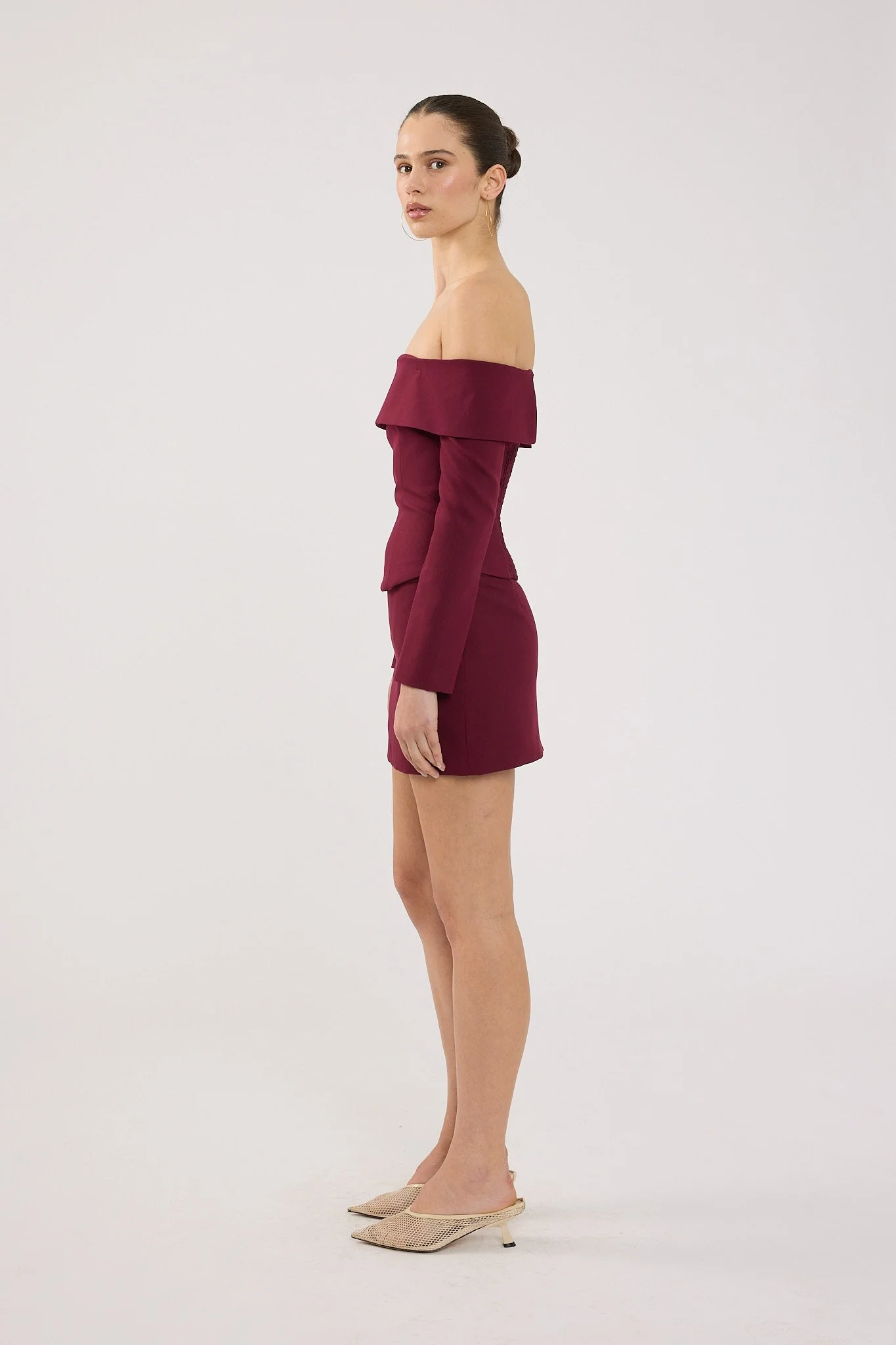 Perfect Stranger Lupa Off Shoulder Long Sleeve Top Burgundy - Image 5