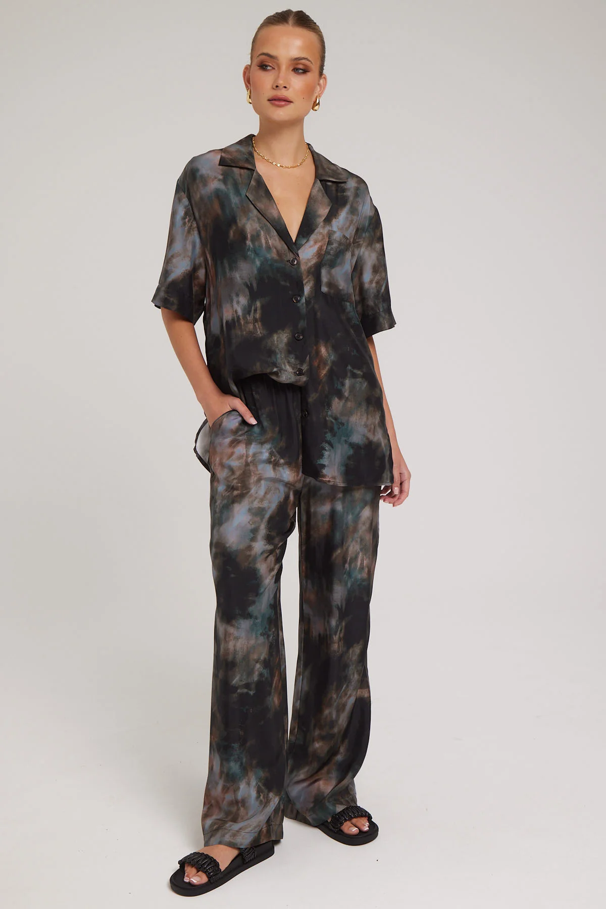 Perfect Stranger Marble Rain Cupro Pant Black Print