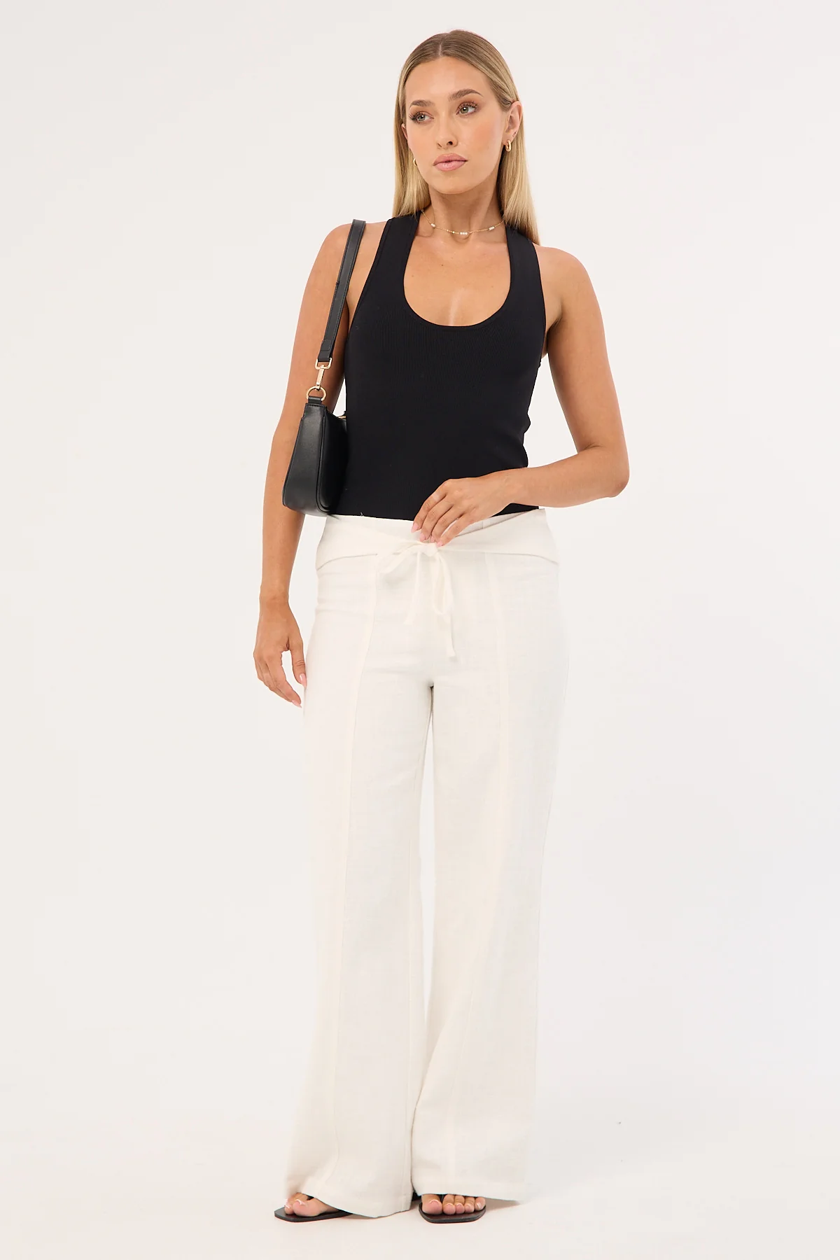 Perfect Stranger Maui Tie Front Low Rise Linen Pant White