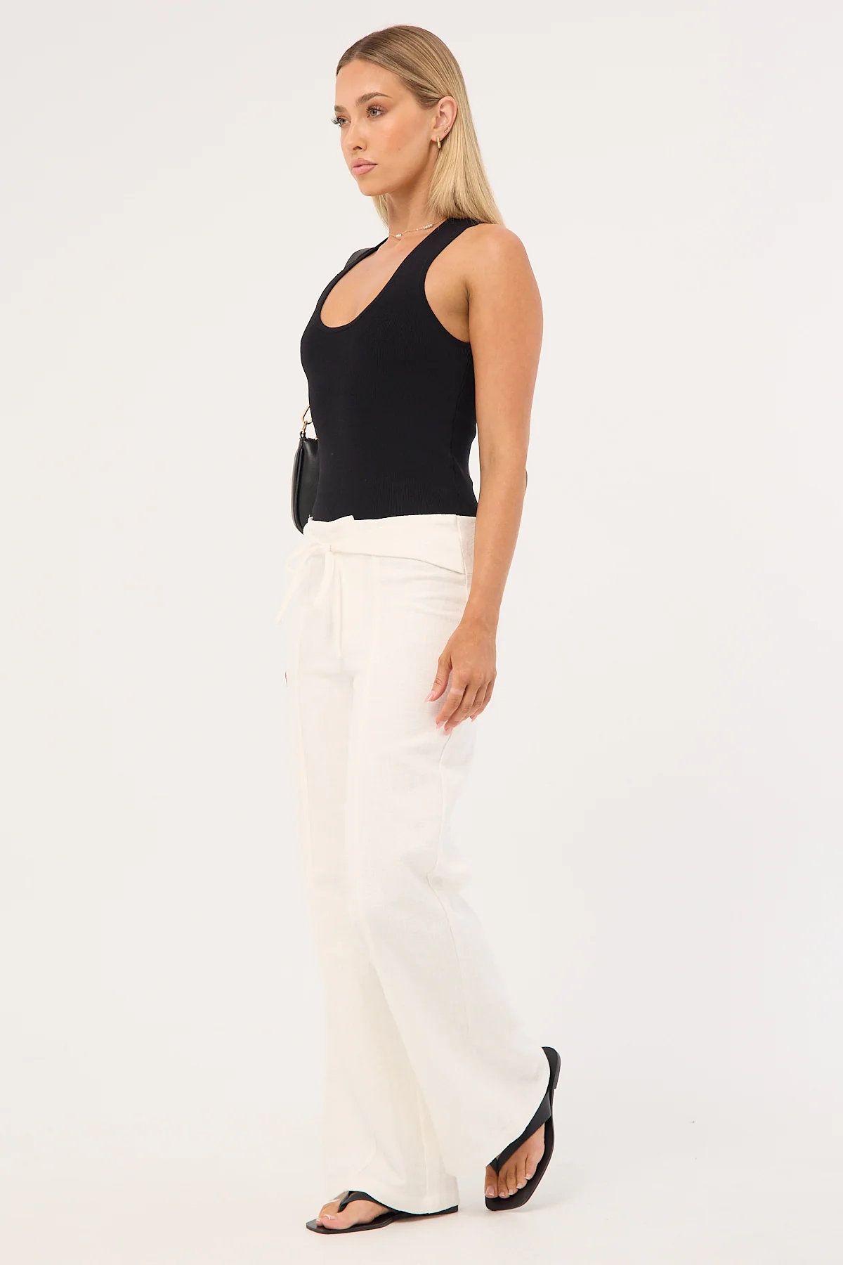 Perfect Stranger Maui Tie Front Low Rise Linen Pant White - Image 5