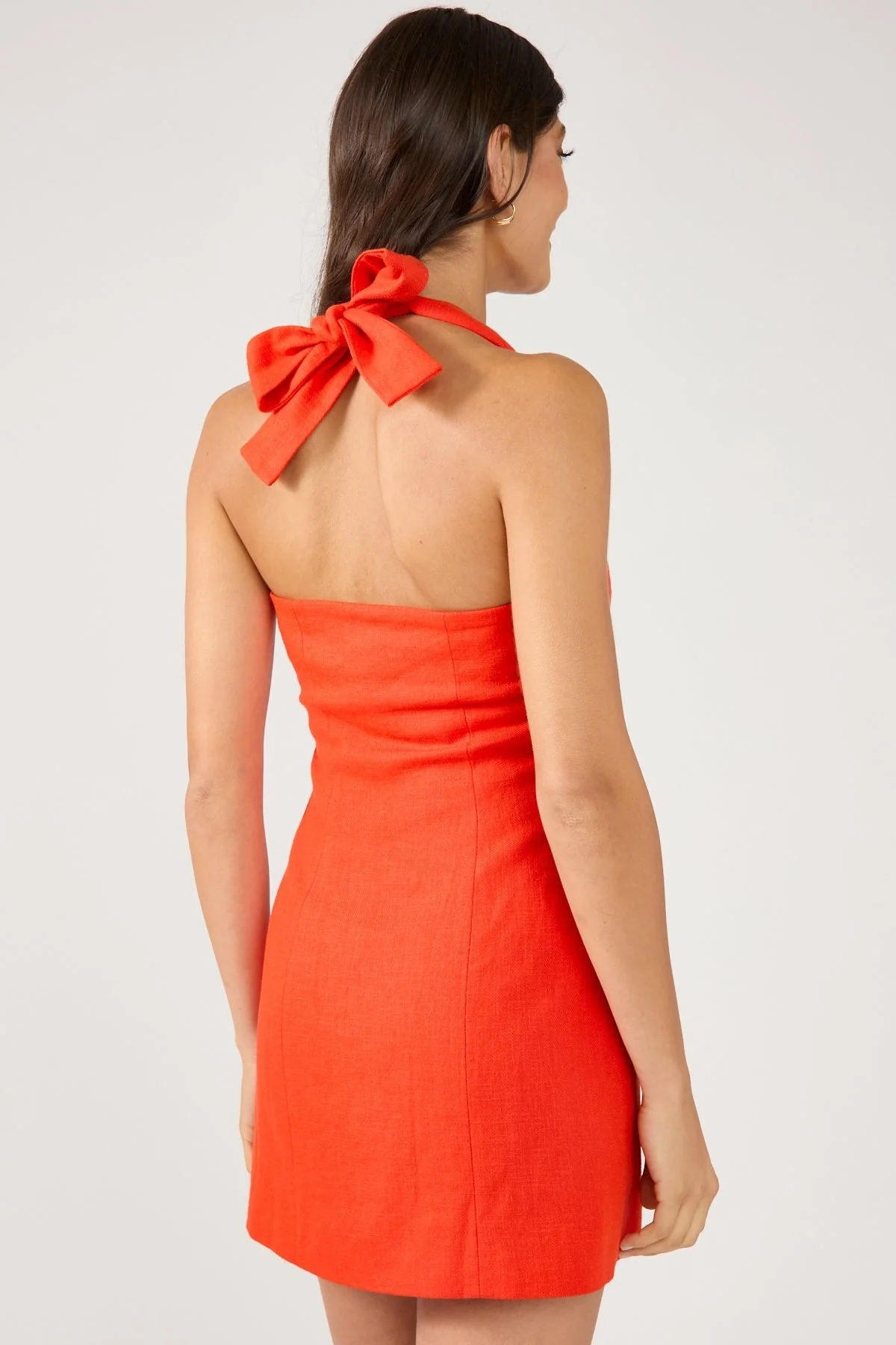 Perfect Stranger Menorca Halter Button Linen Mini Dress Red - Image 5