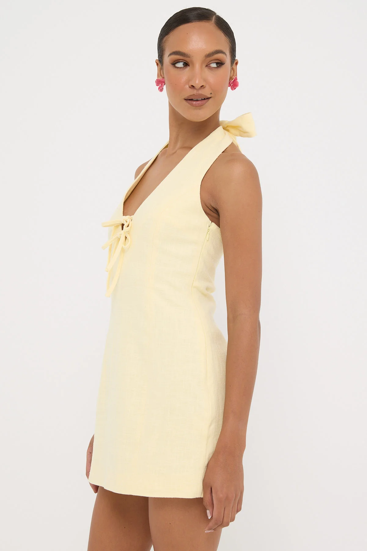 Perfect Stranger Menorca Halter Mini Dress Lemon - Image 3
