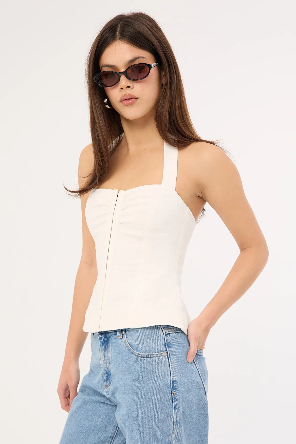 Perfect Stranger Menorca Linen Gathered Halter Top White - Image 3