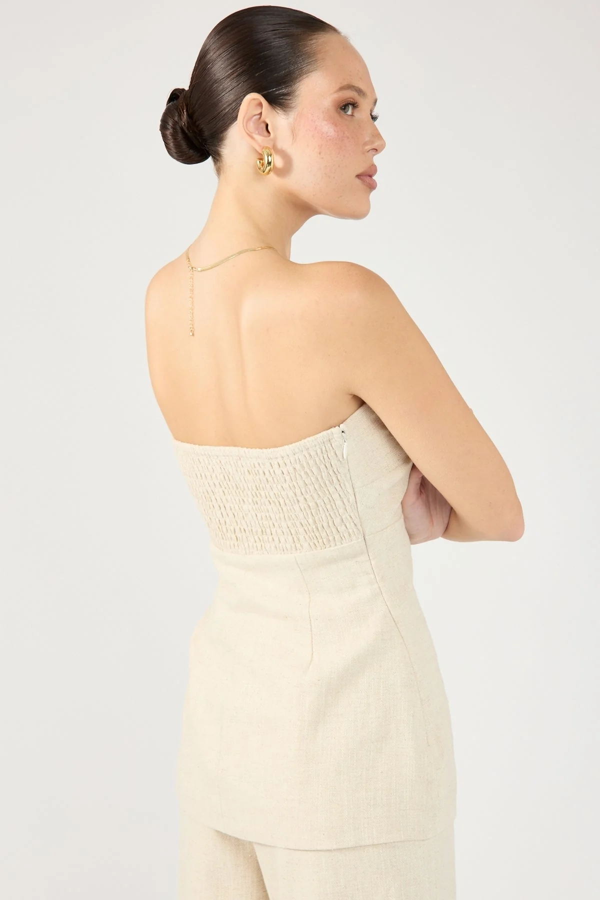 Perfect Stranger MENORCA LINEN SPECKLE STRAPLESS TOP Oat - Image 4