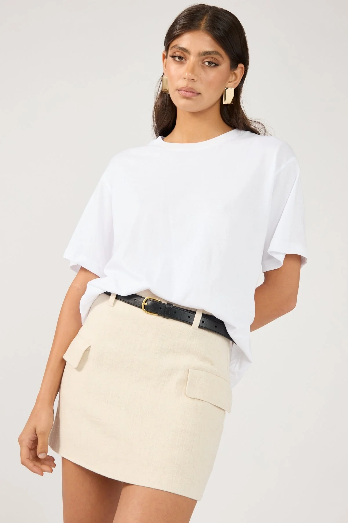 Perfect Stranger MENORCA LINEN SPECKLE TAILORED SKIRT Oatmeal - Image 3