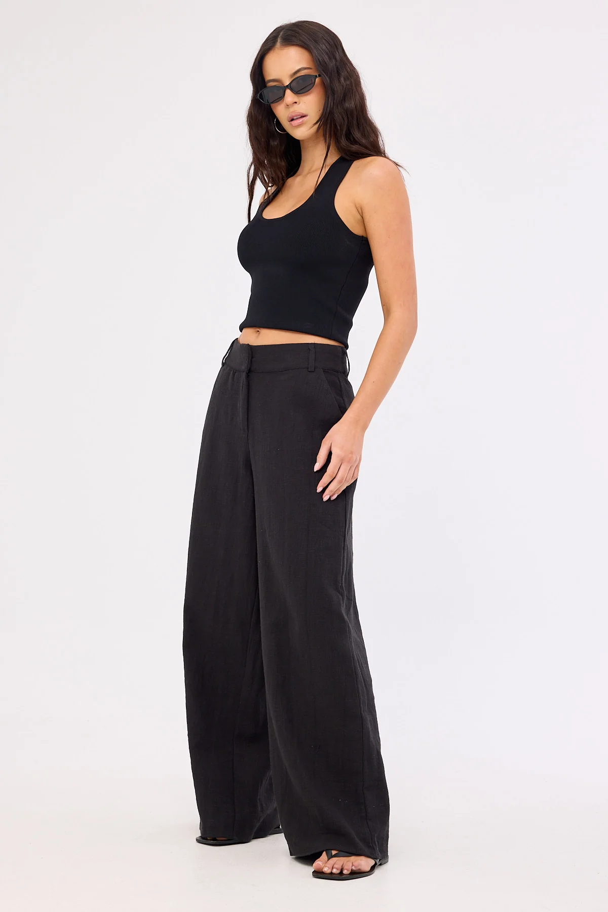 Perfect Stranger Menorca Low Rise Linen Pant Black