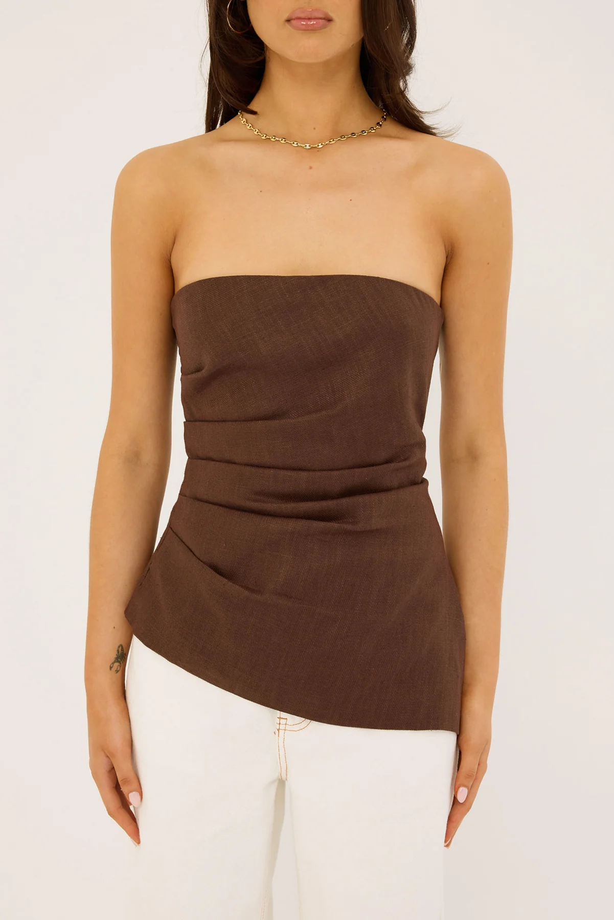 Perfect Stranger Menorca Strapless Asymmetrical Top Chocolate - Image 6