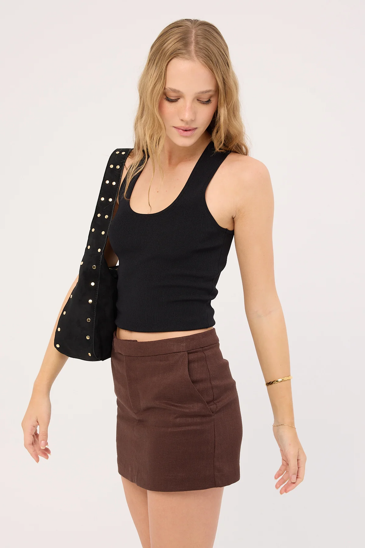 Perfect Stranger Menorca Tailored Mini Skirt Chocolate - Image 3