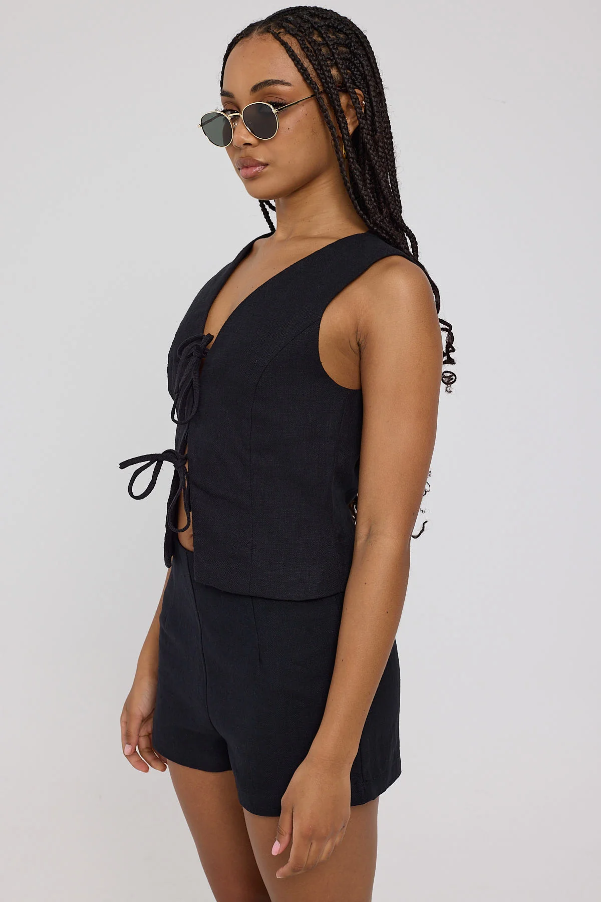 Perfect Stranger Menorca Tie Up Vest Top Black - Image 4