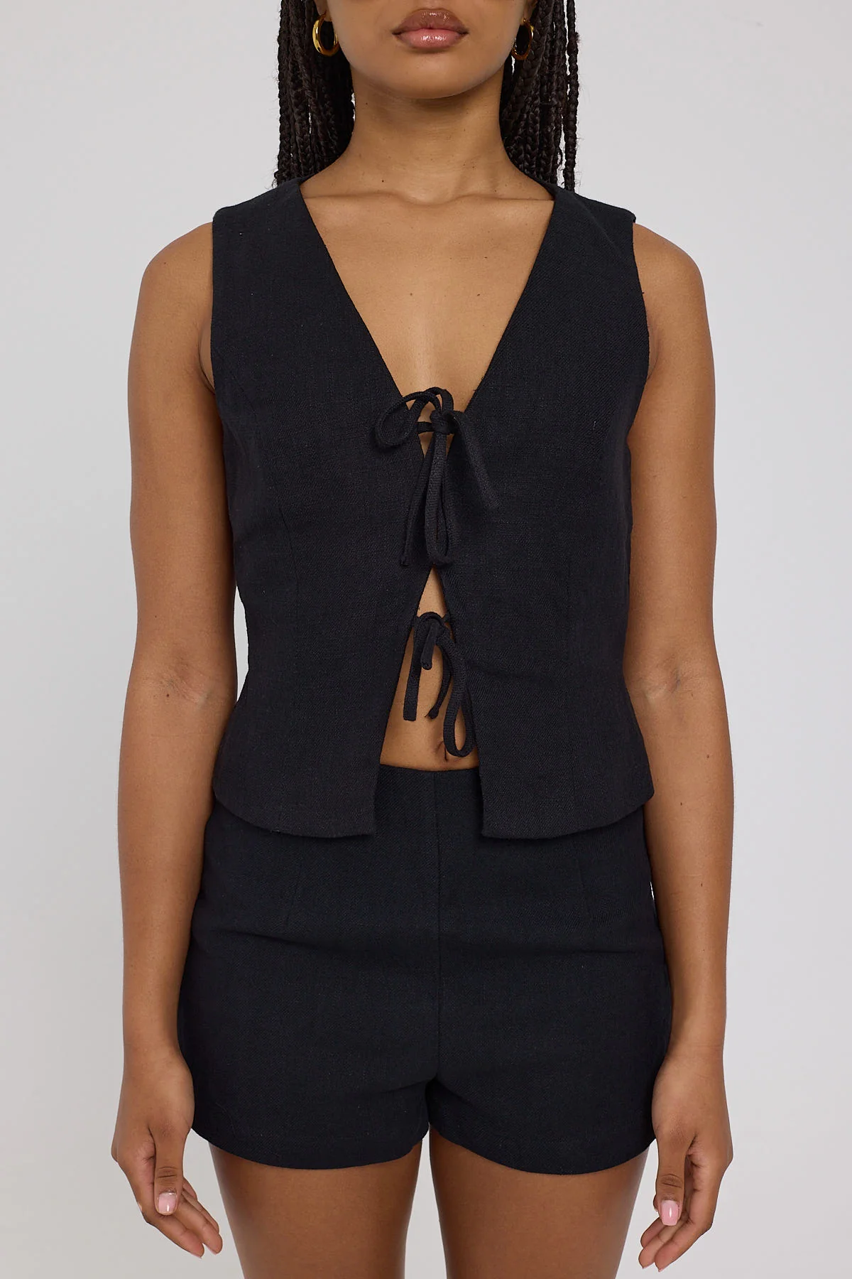 Perfect Stranger Menorca Tie Up Vest Top Black - Image 7