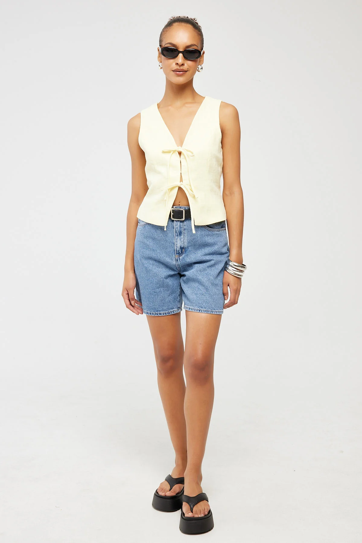 Perfect Stranger Menorca Tie Up Vest Top Lemon - Image 2