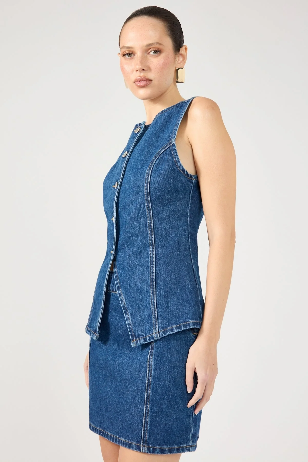 Perfect Stranger Mika Denim Mini Skirt Mid Blue Denim - Image 3