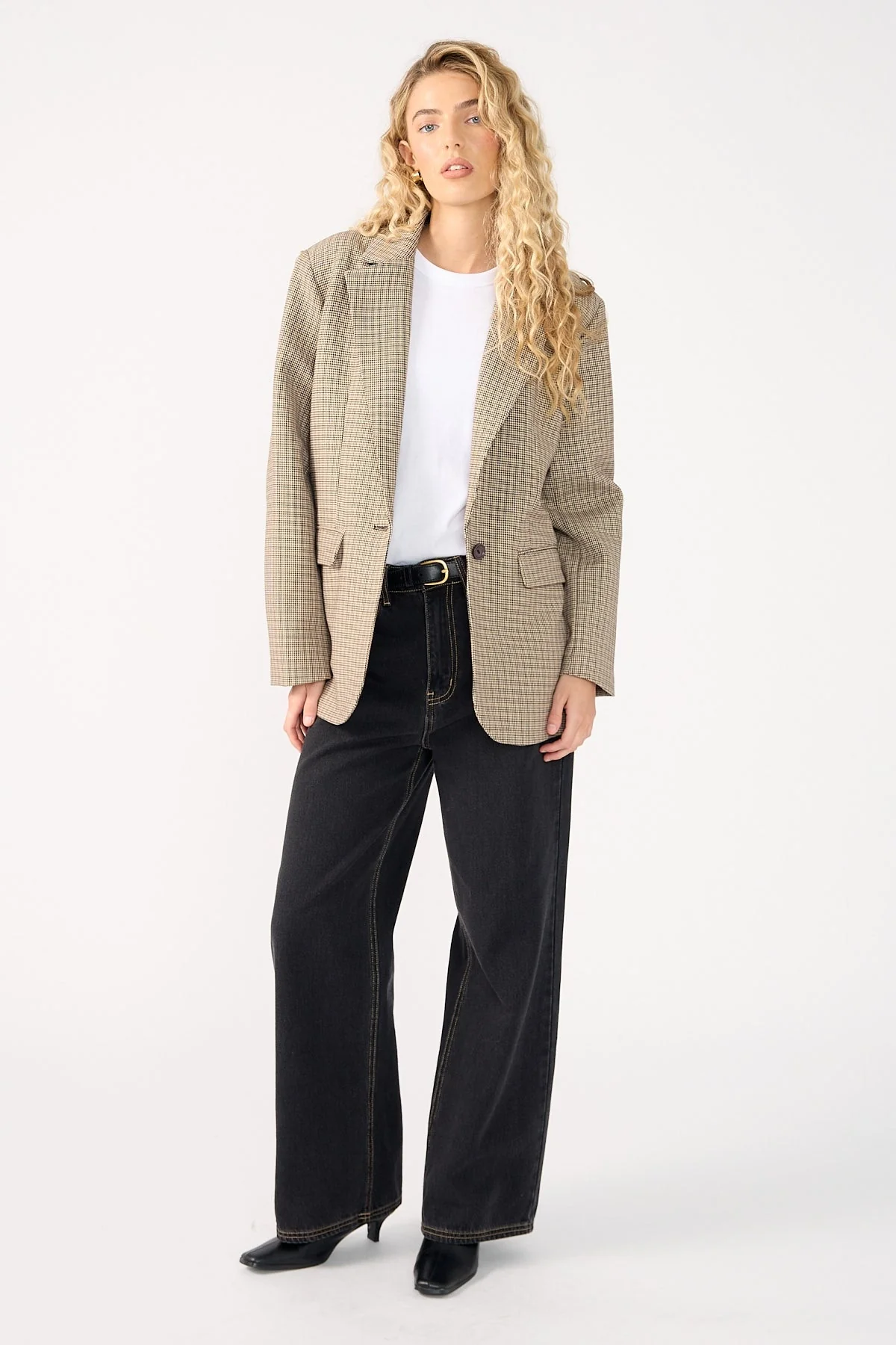 Perfect Stranger Mirella Long Line Blazer Brown Check - Image 2