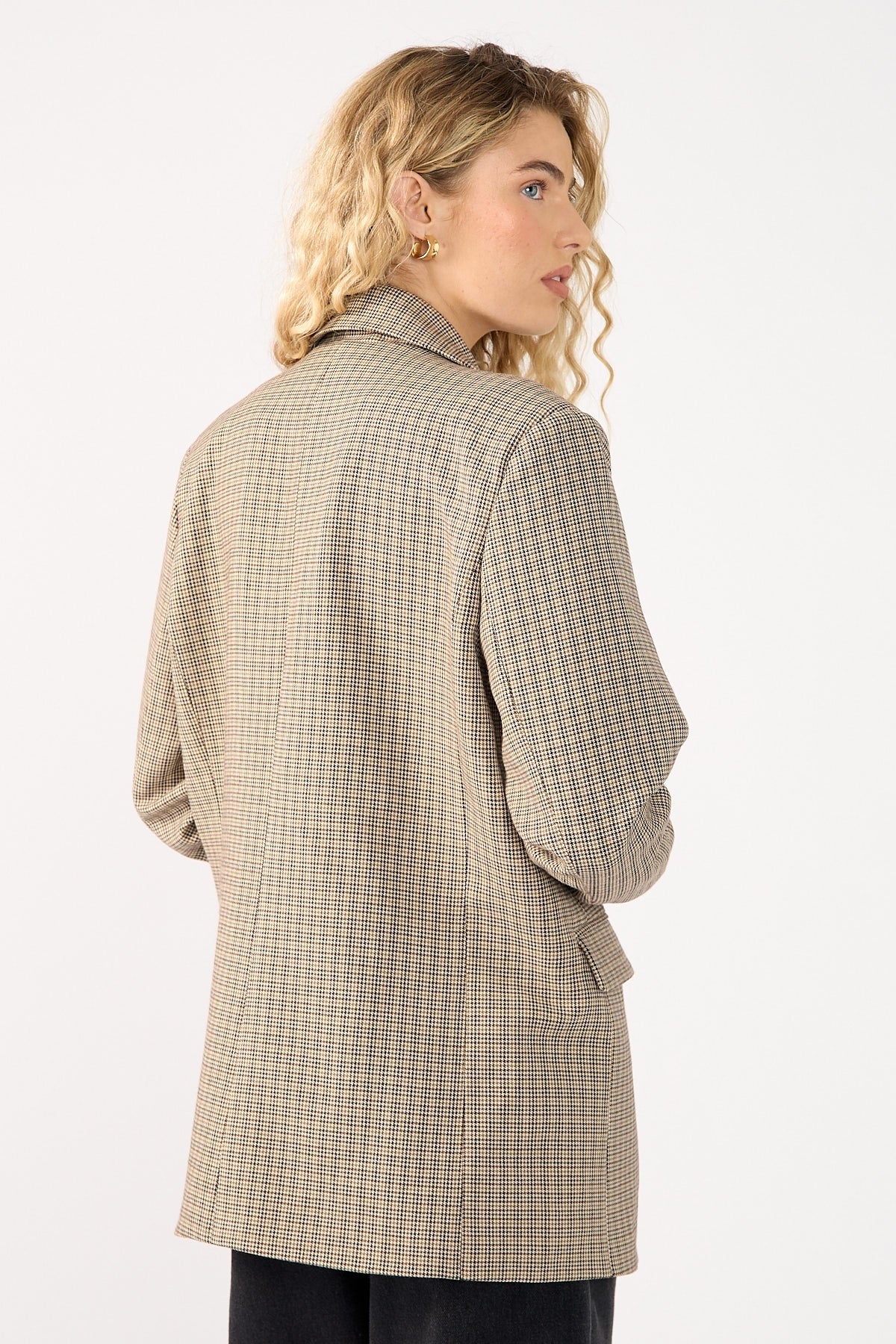 Perfect Stranger Mirella Long Line Blazer Brown Check - Image 6