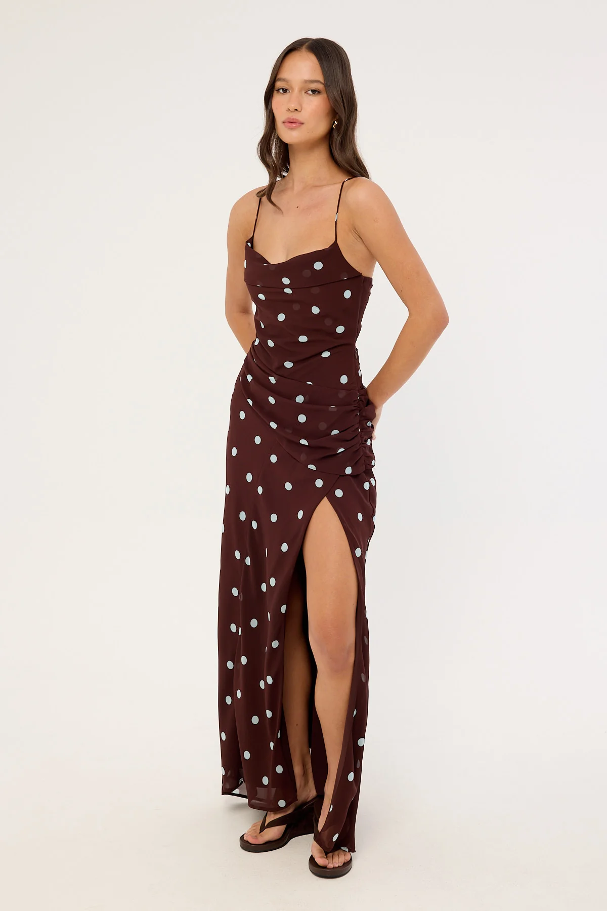 Perfect Stranger Naya Polka Maxi Dress Blue/Brown Polka - Image 4