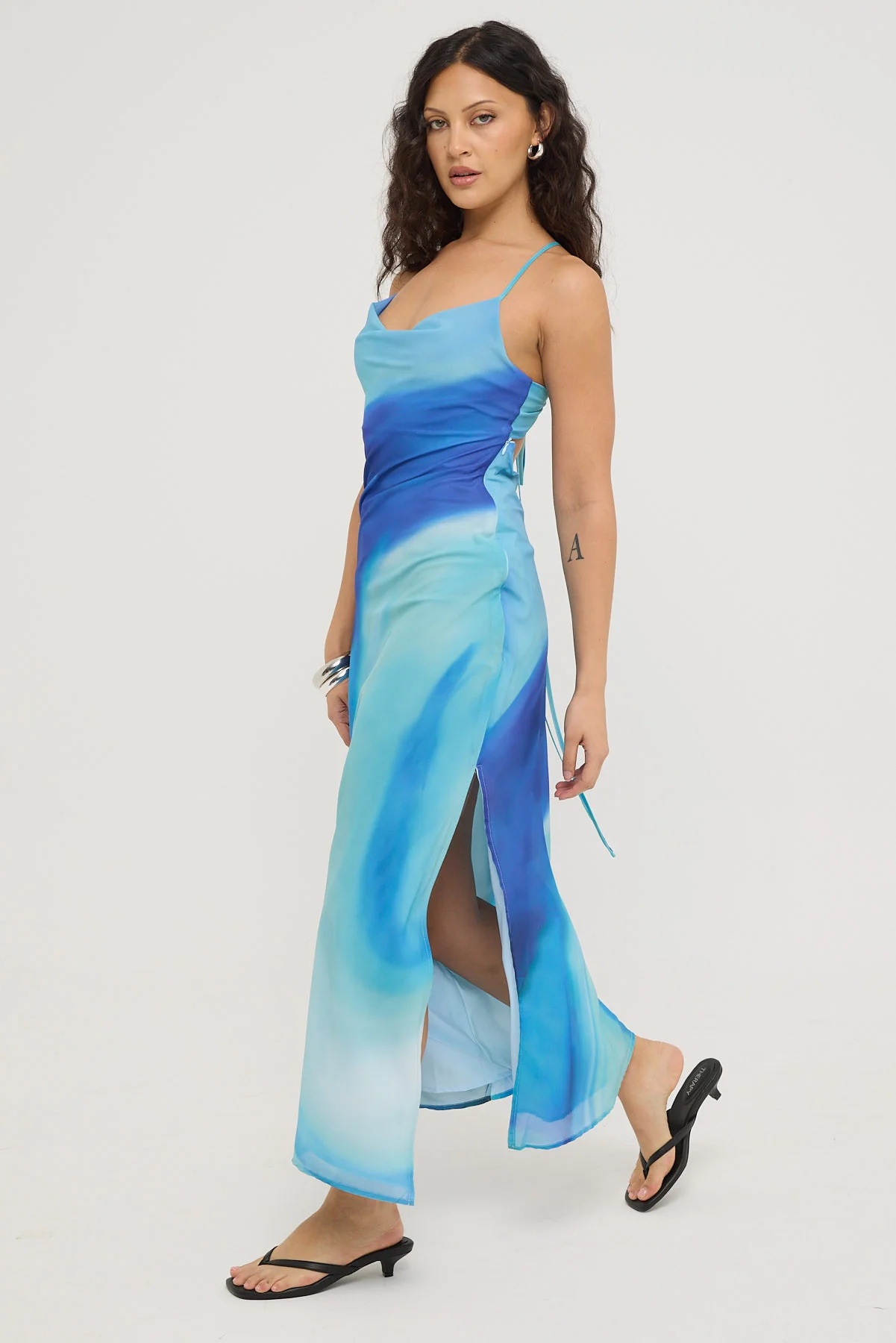 Perfect Stranger Nixie Recycled Maxi Dress Blue Print - Image 3