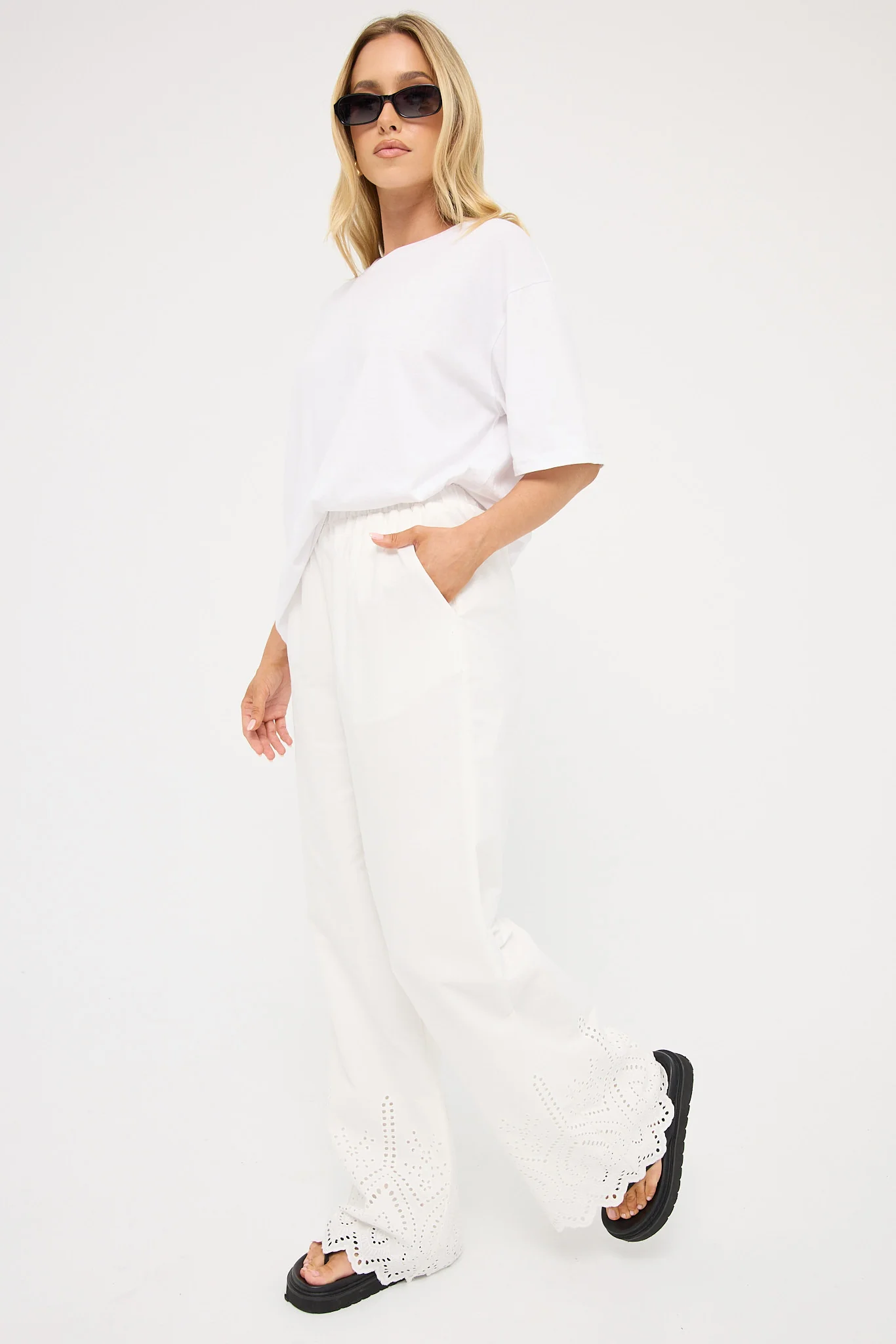 Perfect Stranger Novalee Broderie Straight Leg Pant White - Image 3